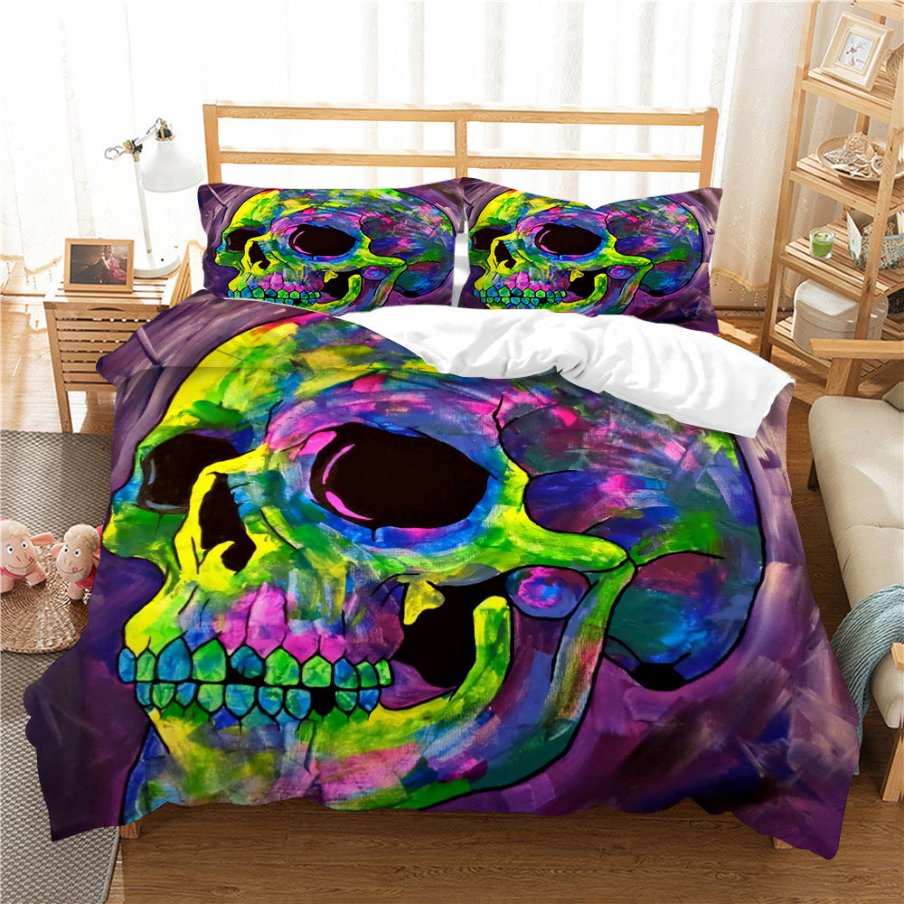 3D Printed Skull Printed Three-piece Home Textile Set