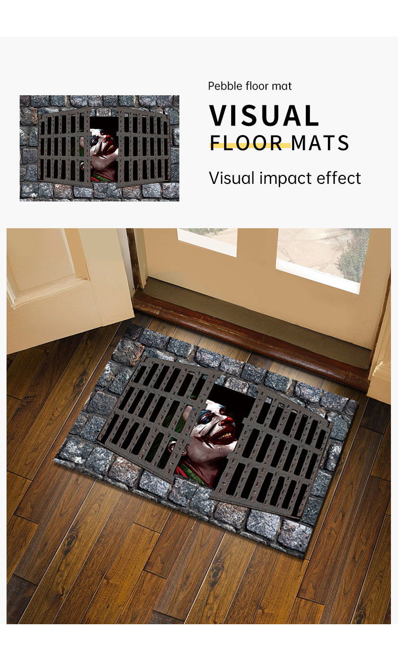 3D visual clown floor mat, funny entrance floor mat, illusion vortex floor mat