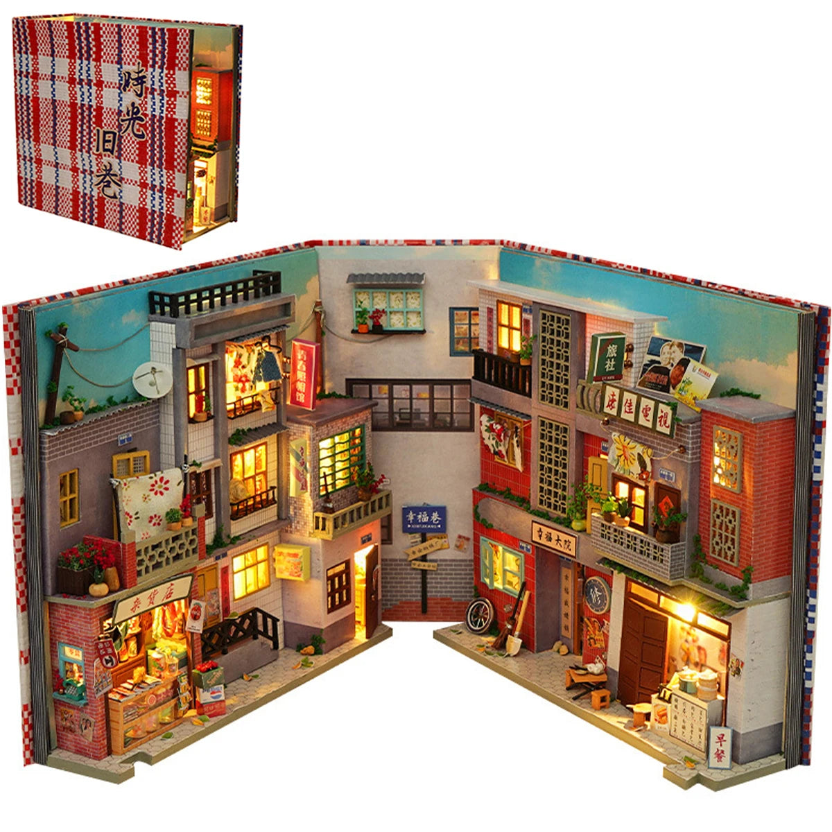 3D Wooden Puzzle DIY Book Nook Kit Bookend Shelf Insert Alley Miniature Dollhouse Model Building Set Craft for Home Decoration