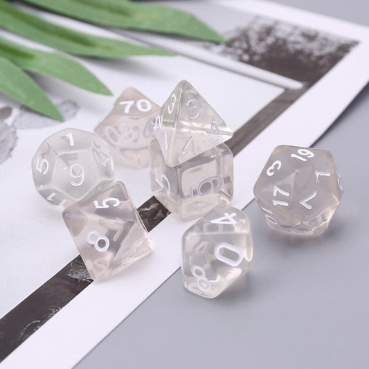 Multi-sided Dice 7 Pieces In A Group Of Running Group Transparent White-DungeonDice1