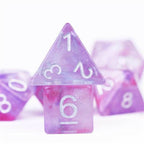 Resin Galaxy Purple 7-Dice Dnd Dice | Glitter w/Silver Numbers Set - 