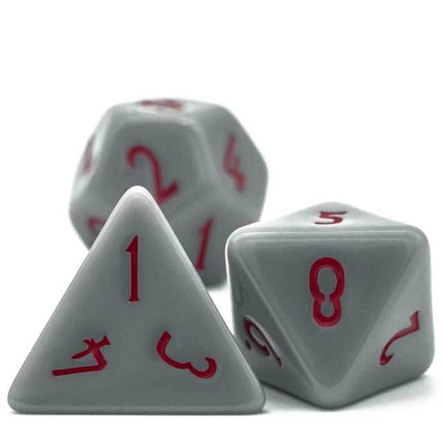 Grey Homage 7-Dice Set w/Red Numbers Minimalist - 