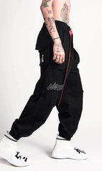 IBP332 Yin Yang Black Cargo Pants - Black / S