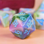 Earthly 4-Color 7-Dice Dnd Dice | Green White Green w/Blue Numbers Set - 