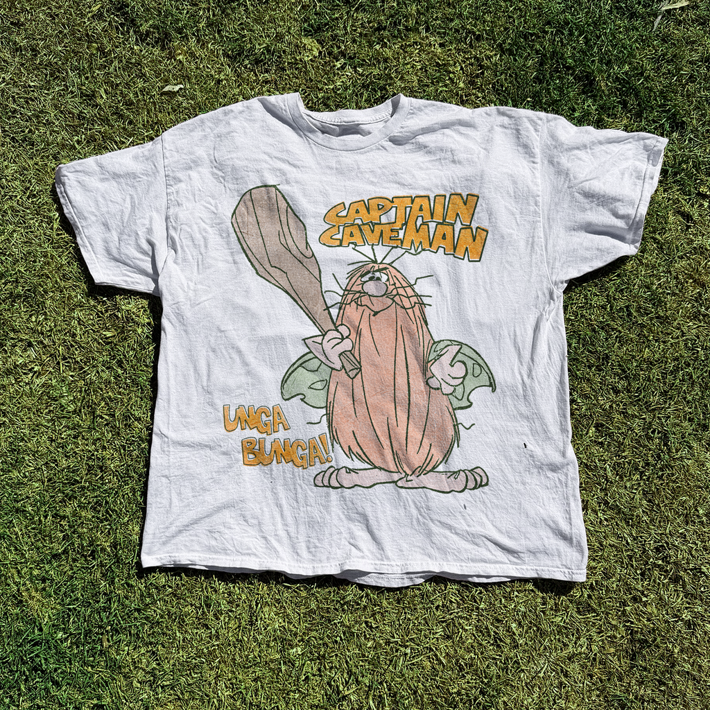 Captain Caveman 'Unga Bunga' Vintage Washed White Tee