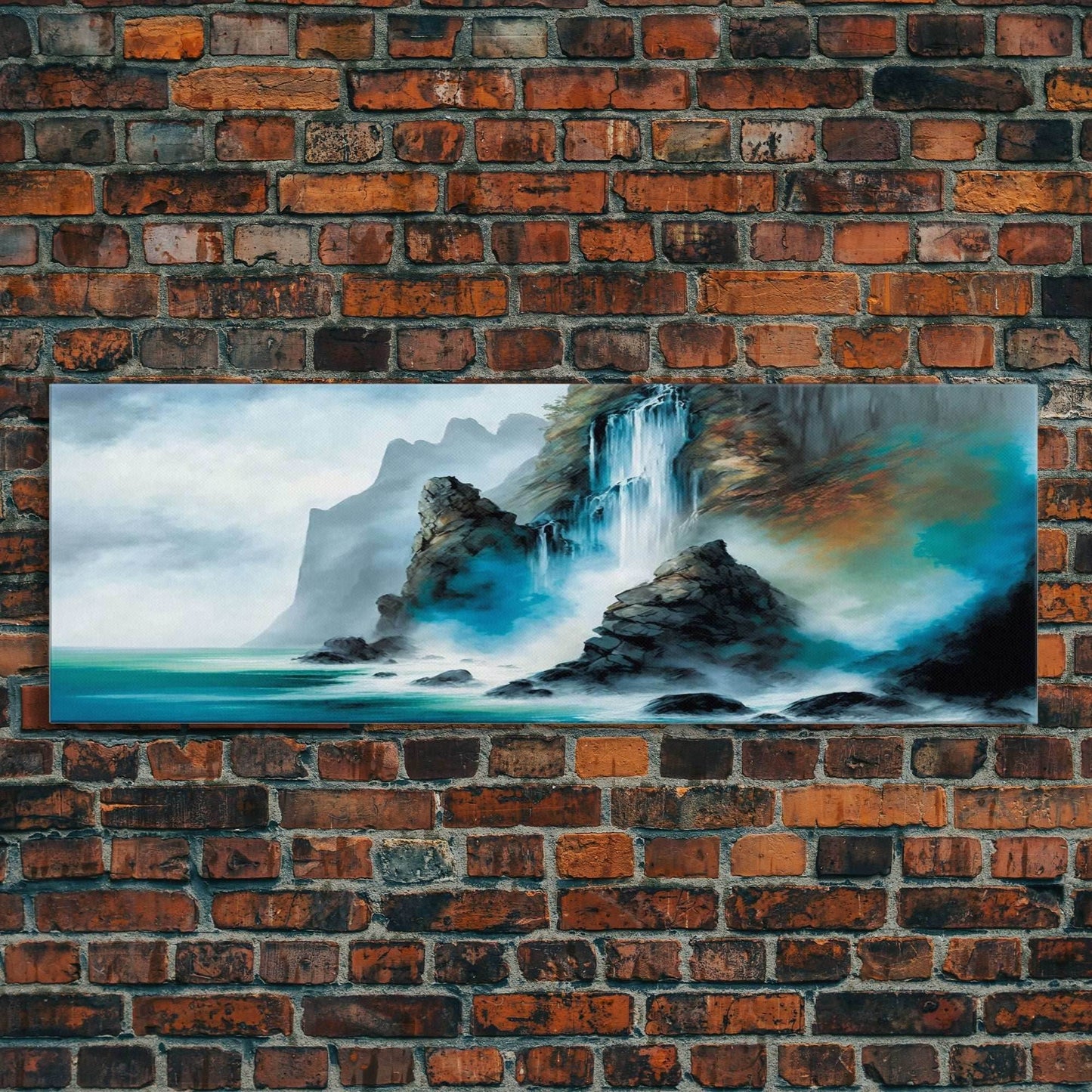 Fantasy Waterfall Canvas Print - Panoramic Landscape Painting - Perfect for Living Room and Bedroom Decor - 10x30 Inches / Gallery Wrap Canvas - Ready To Hang