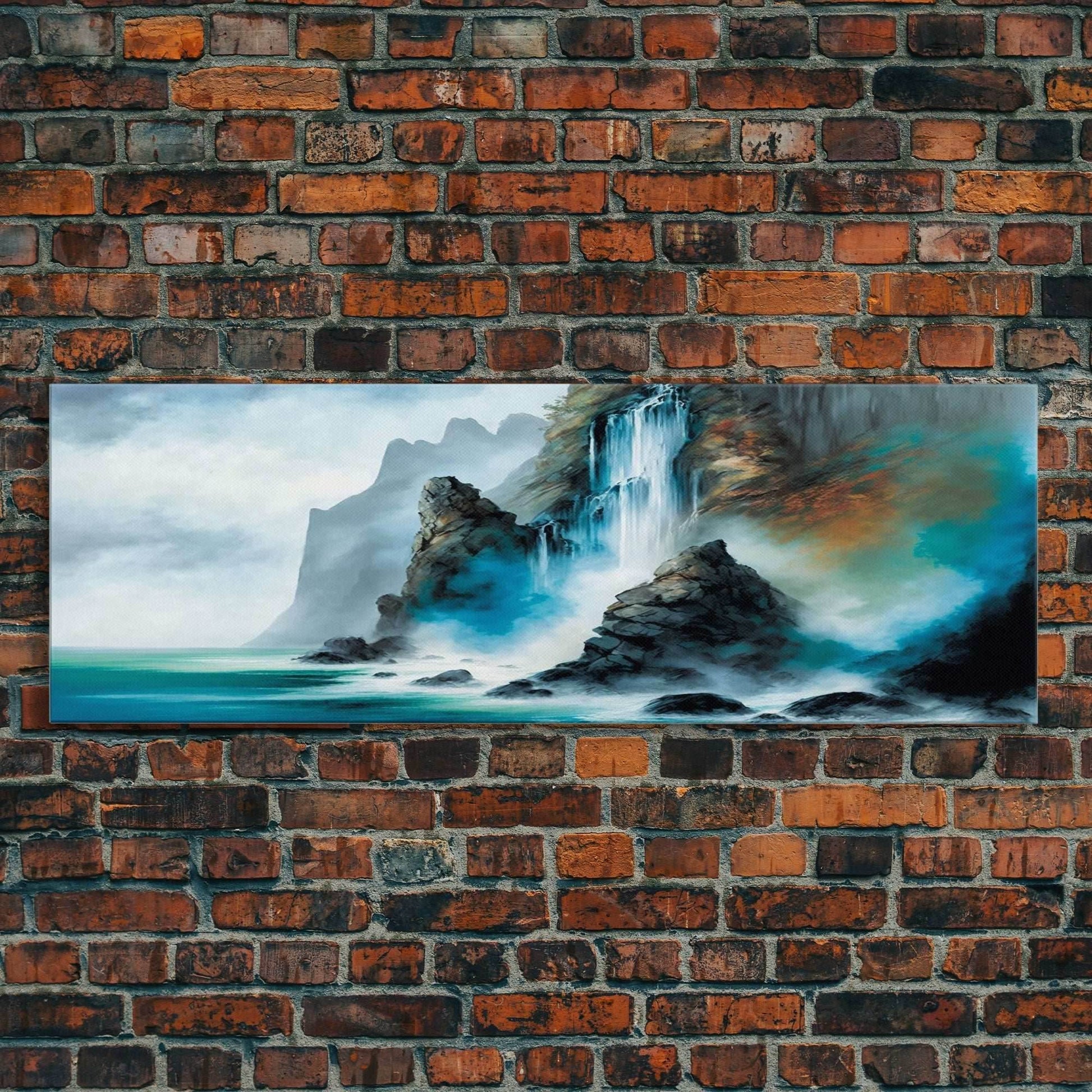 Fantasy Waterfall Canvas Print - Panoramic Landscape Painting - Perfect for Living Room and Bedroom Decor - 10x30 Inches / Gallery Wrap Canvas - Ready To Hang