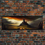 Panoramic Dark Fantasy Wall Art, Framed Canvas, Wood Frame Art, The Dark Castle Oil Painting Fantasy Decor, DND Art - 10x30 Inches / Gallery Wrap Canvas - Ready To Hang