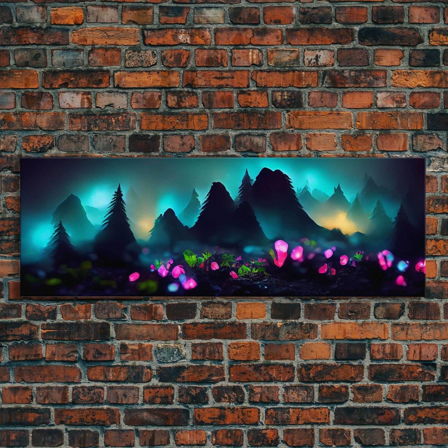 Luminescent trail in the forest, fantasy art, RPG concept art, canvas print, tiny worlds, glowing mushrooms out of focus, miniature worlds - 10x30 Inches / Gallery Wrap Canvas - Ready To Hang
