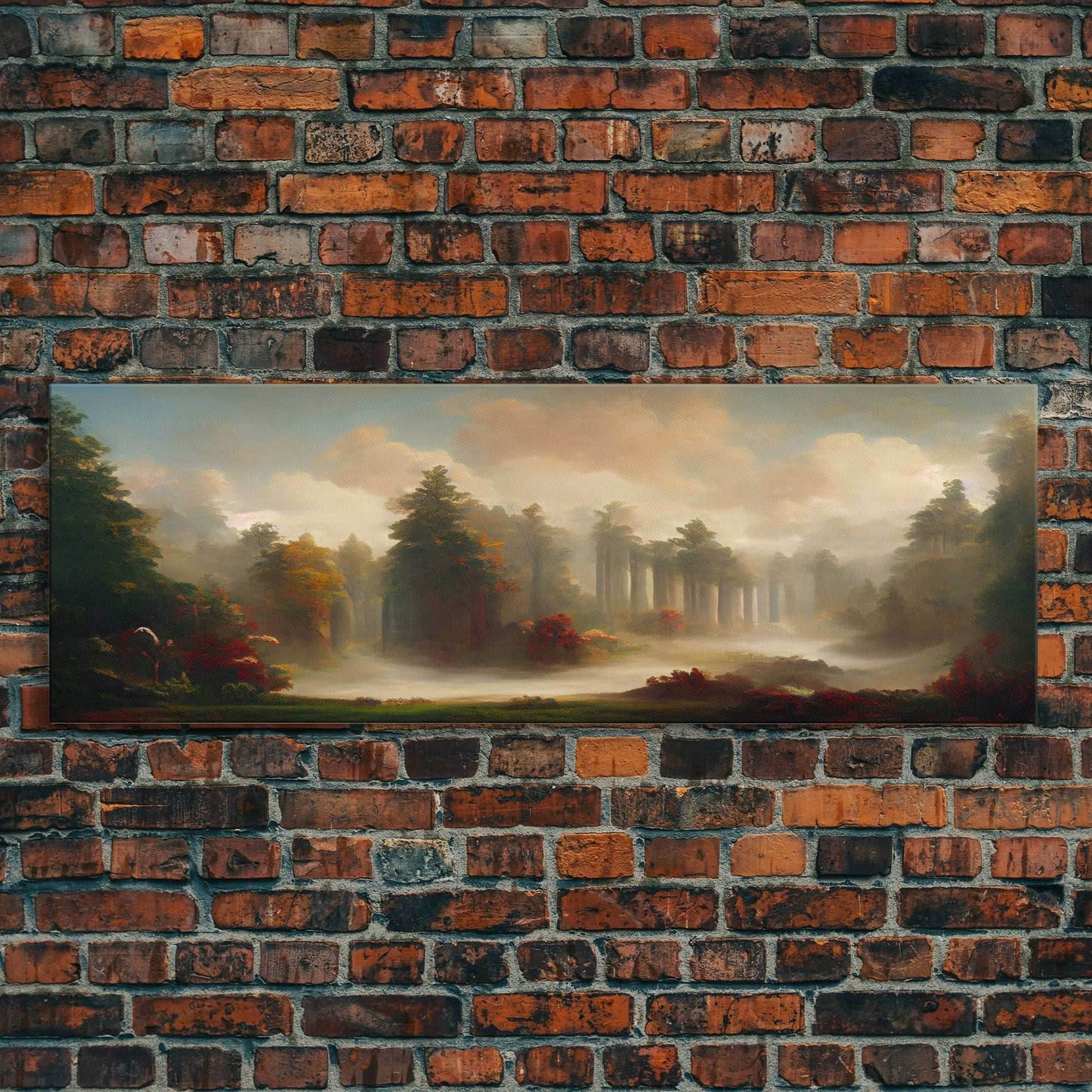Hazy Forest Fantasy Art, Ready To Hang Canvas Print, Panoramic Art, Fog Covered Forest High Fantasy RPG Concept Art - 10x30 Inches / Gallery Wrap Canvas - Ready To Hang