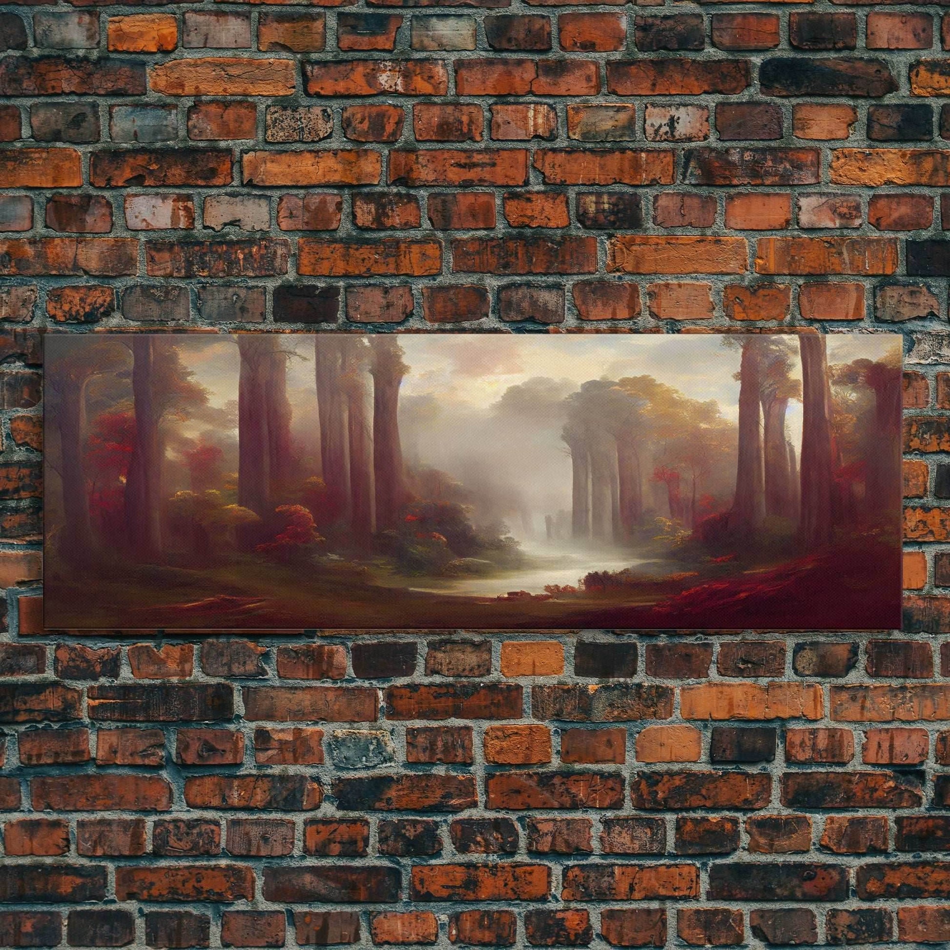 Hazy Forest Fantasy Art, Ready To Hang Canvas Print, Panoramic Art, Fog Covered Forest High Fantasy RPG Concept Art - 10x30 Inches / Gallery Wrap Canvas - Ready To Hang