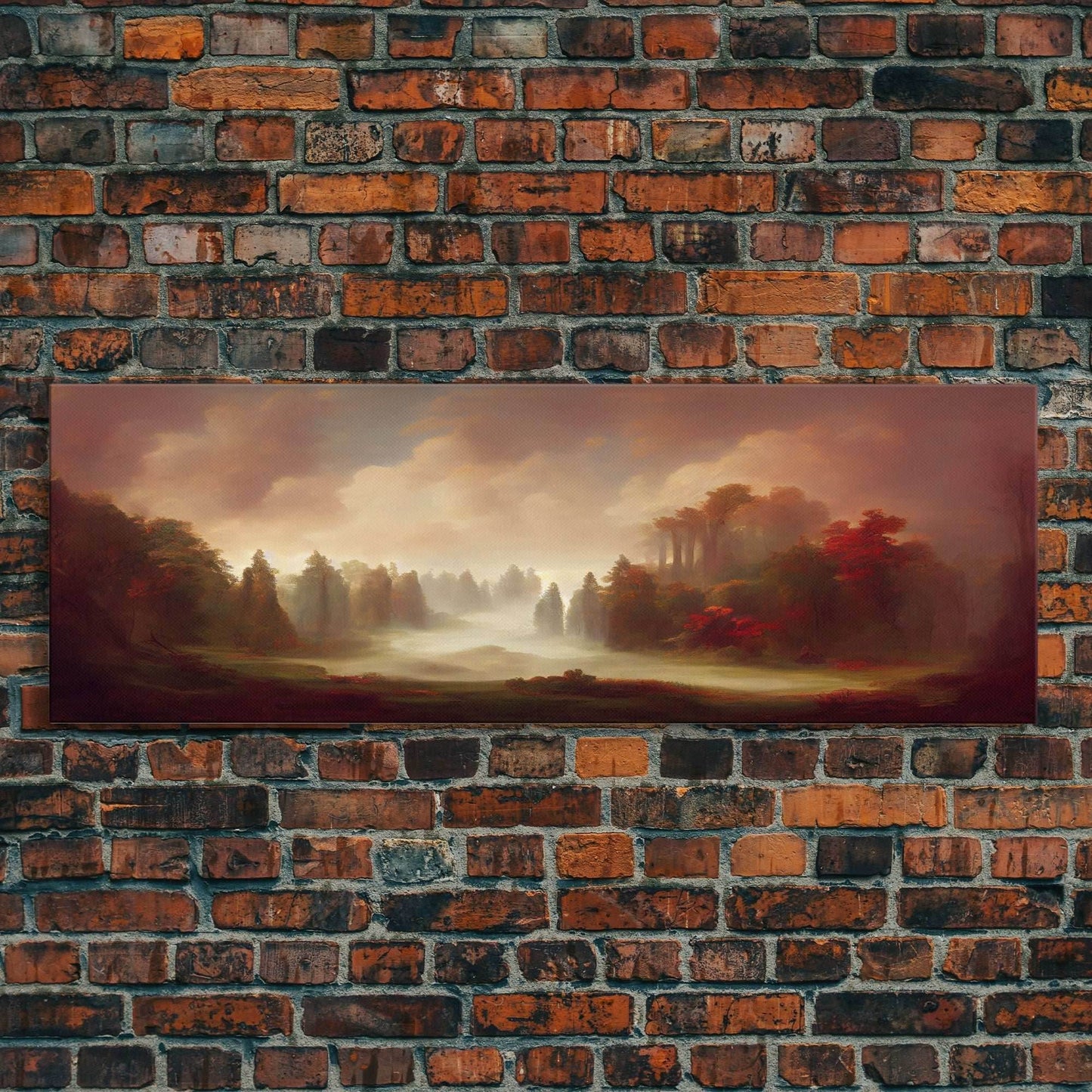 Hazy Forest Fantasy Art, Ready To Hang Canvas Print, Panoramic Art, Fog Covered Forest High Fantasy RPG Concept Art - 10x30 Inches / Gallery Wrap Canvas - Ready To Hang