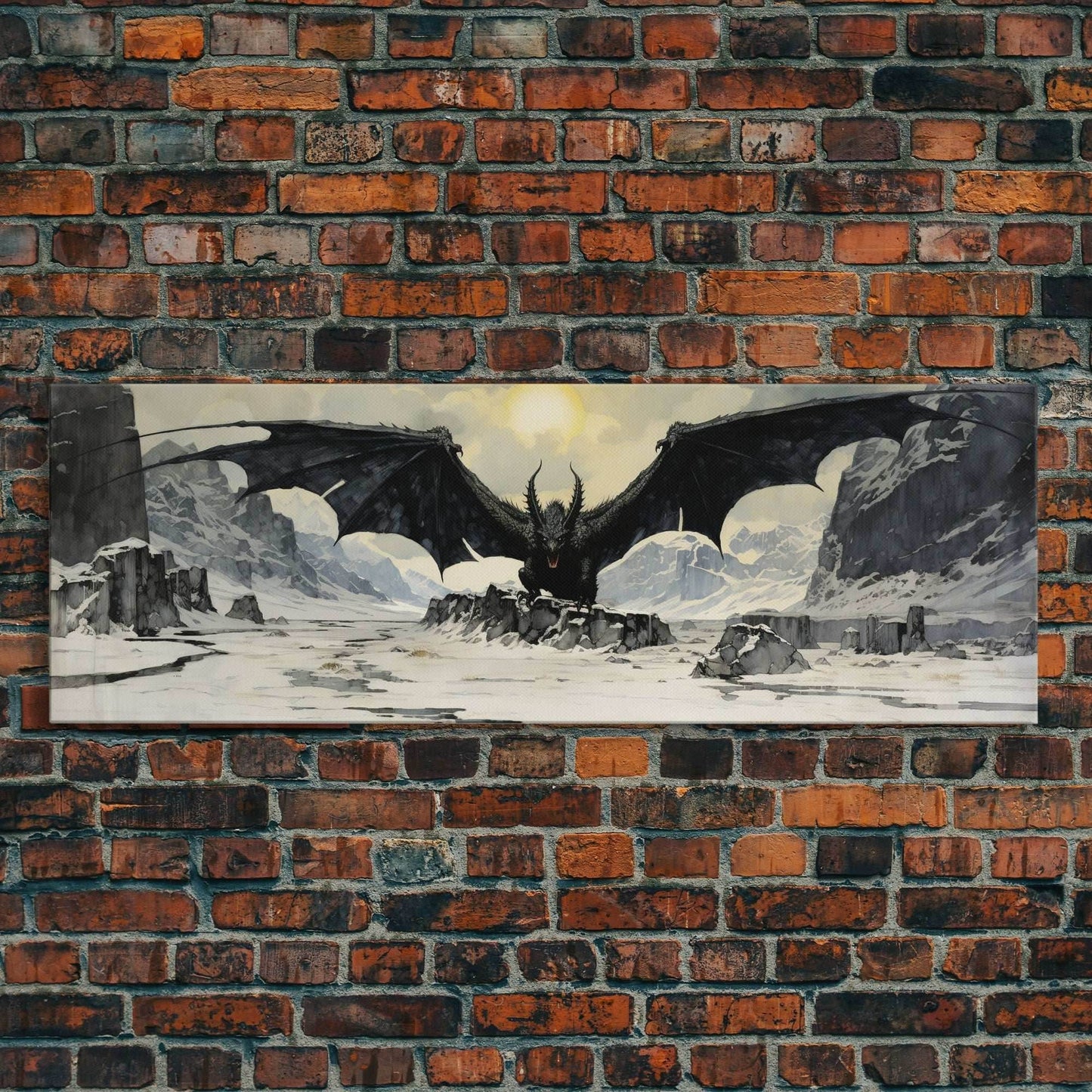 Panoramic Of a Dragon, Framed Canvas Print, Fantasy Decor, Fantasy Dragon Painting - 10x30 Inches / Gallery Wrap Canvas - Ready To Hang