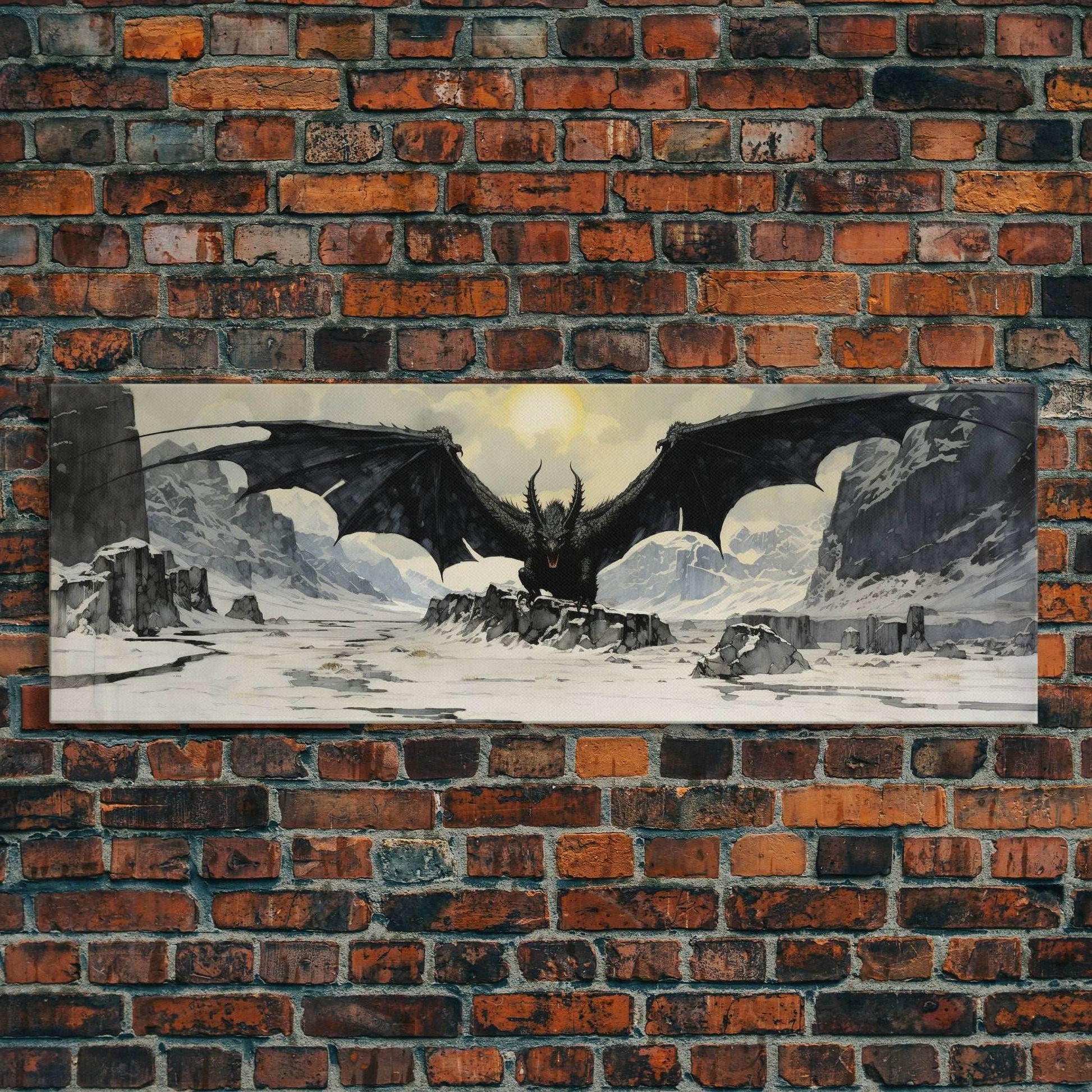 Panoramic Of a Dragon, Framed Canvas Print, Fantasy Decor, Fantasy Dragon Painting - 10x30 Inches / Gallery Wrap Canvas - Ready To Hang