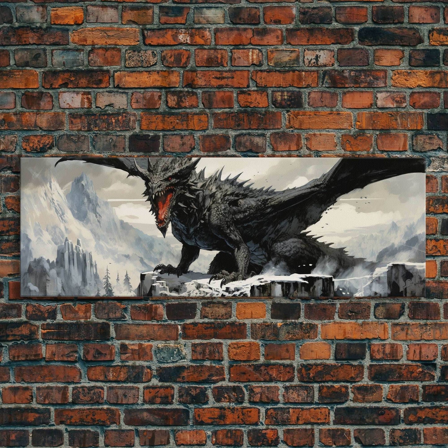 Dragon Painting, Framed Canvas Print, Dragon Art, Fantasy Art, Fantasy Painting, Watercolor Dragon Painting, Art Print - 10x30 Inches / Gallery Wrap Canvas - Ready To Hang