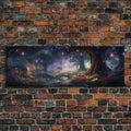 Spiritual Fantasy Forest Wall Art Print, Lanterns and Glowing Trees and Rivers, Fantasy Painting, Living Room Wall Art - 10x30 Inches / Gallery Wrap Canvas - Ready To Hang