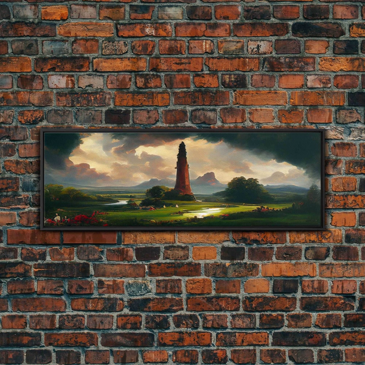 The Dark Tower, Ready To Hang Canvas Print, Panoramic Art, High Fantasy Concept Art - 10x30 Inches / Black Frame