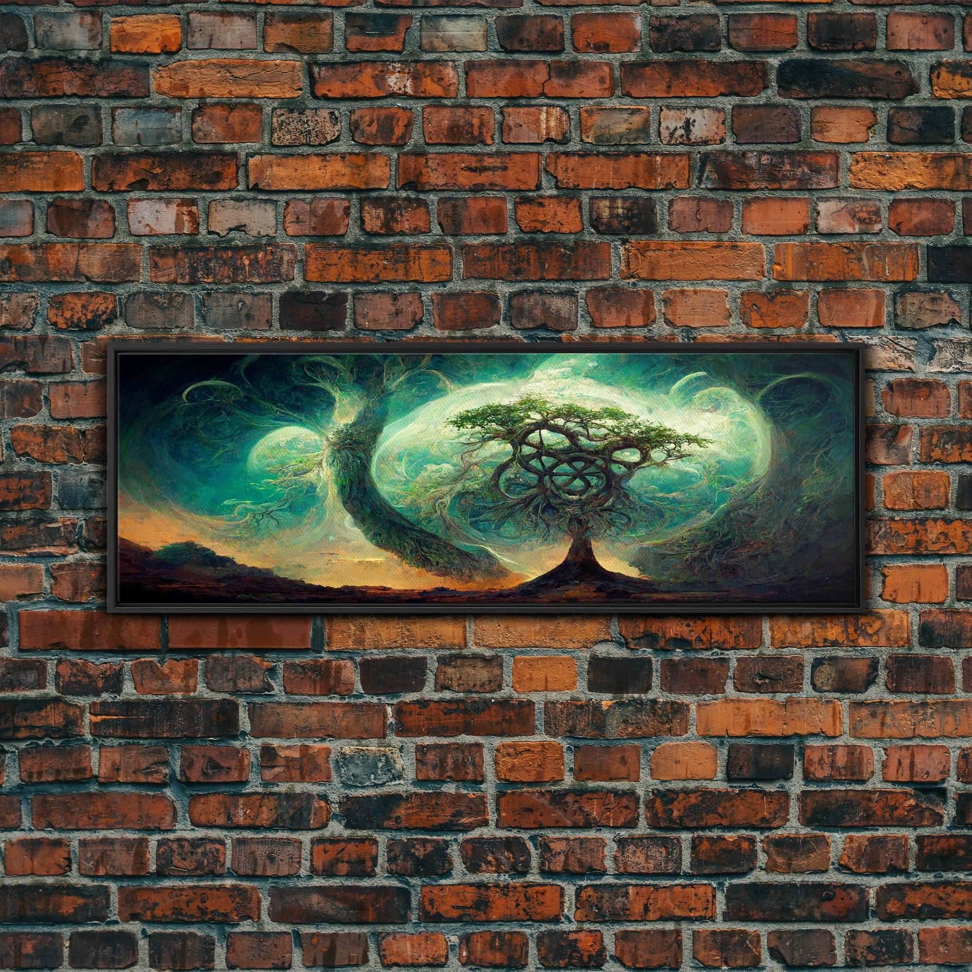 Tree Of Life, Abstract Trees Roots Nature Green Fine Art Print, Wall Art Print, Wall Décor, Wall Poster, Fantasy Art - 10x30 Inches / Black Frame