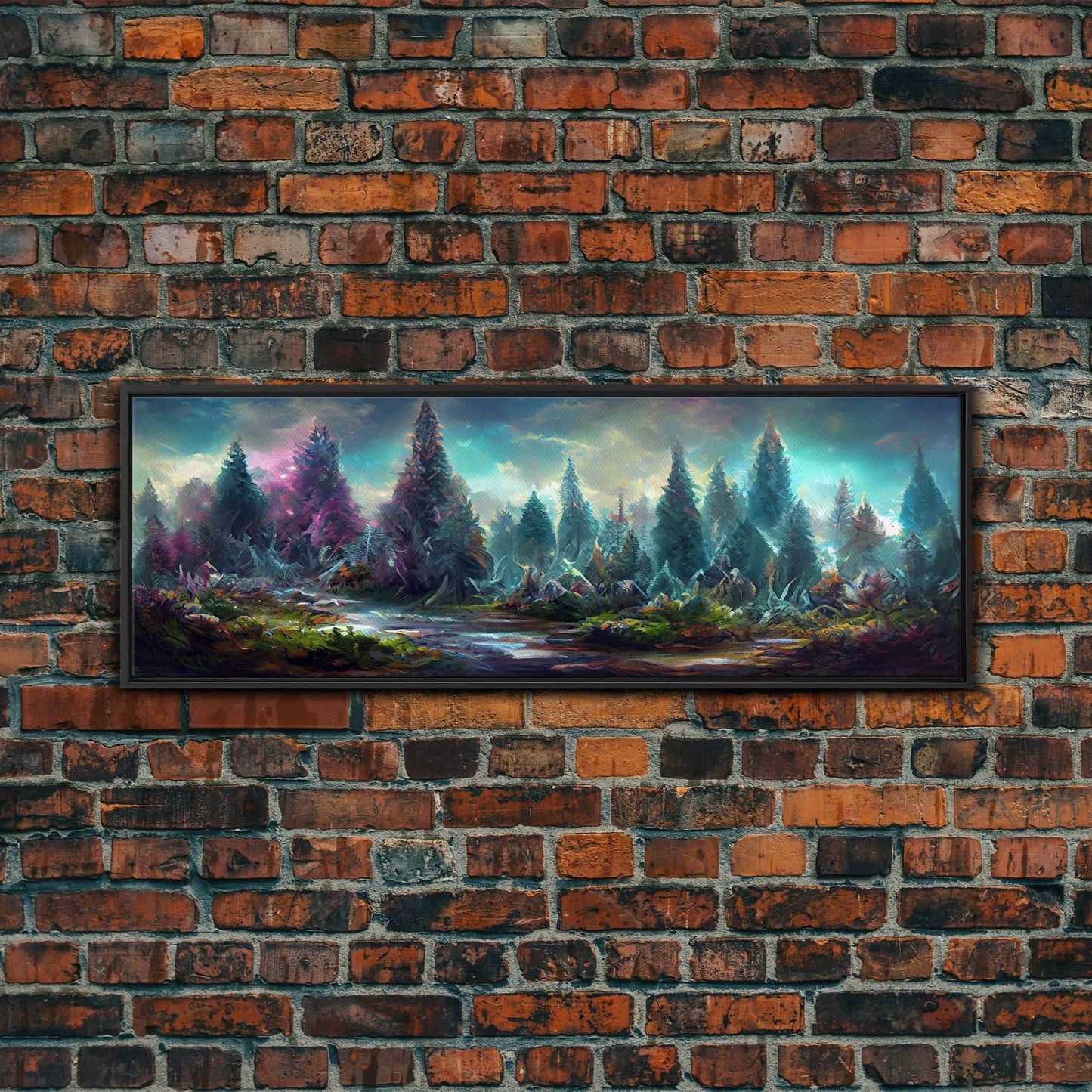 High Fantasy Forest Wall Art, Ready To Hang Canvas Print, Panoramic Art, Fantasy RPG Concept Art - 10x30 Inches / Black Frame