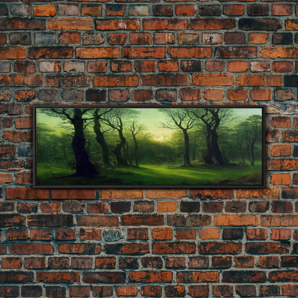 Unique Fantasy Forest Art, Extra Large Wall Art, Framed Panoramic Canvas Print, Framed Wall Art - 10x30 Inches / Black Frame