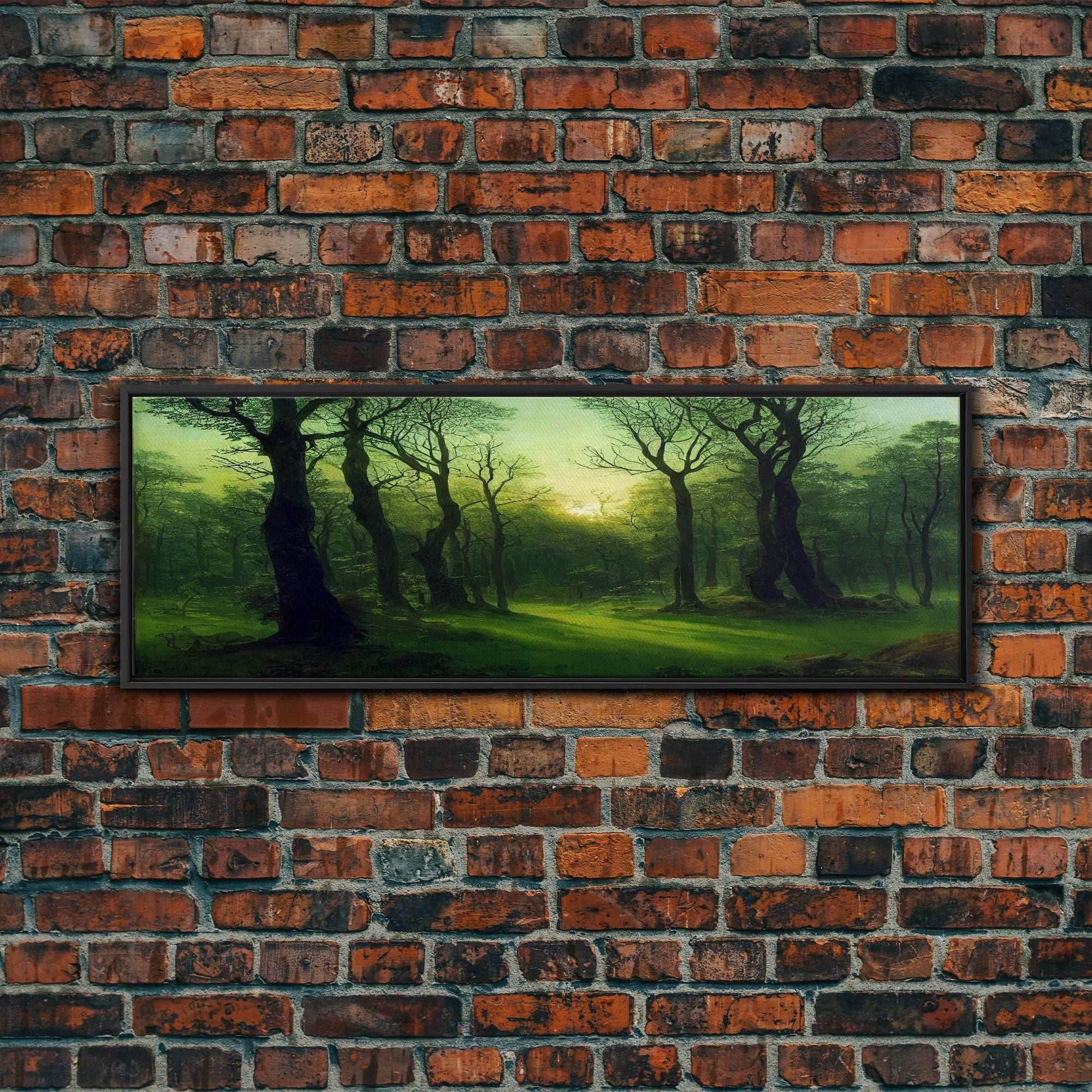 Unique Fantasy Forest Art, Extra Large Wall Art, Framed Panoramic Canvas Print, Framed Wall Art - 10x30 Inches / Black Frame