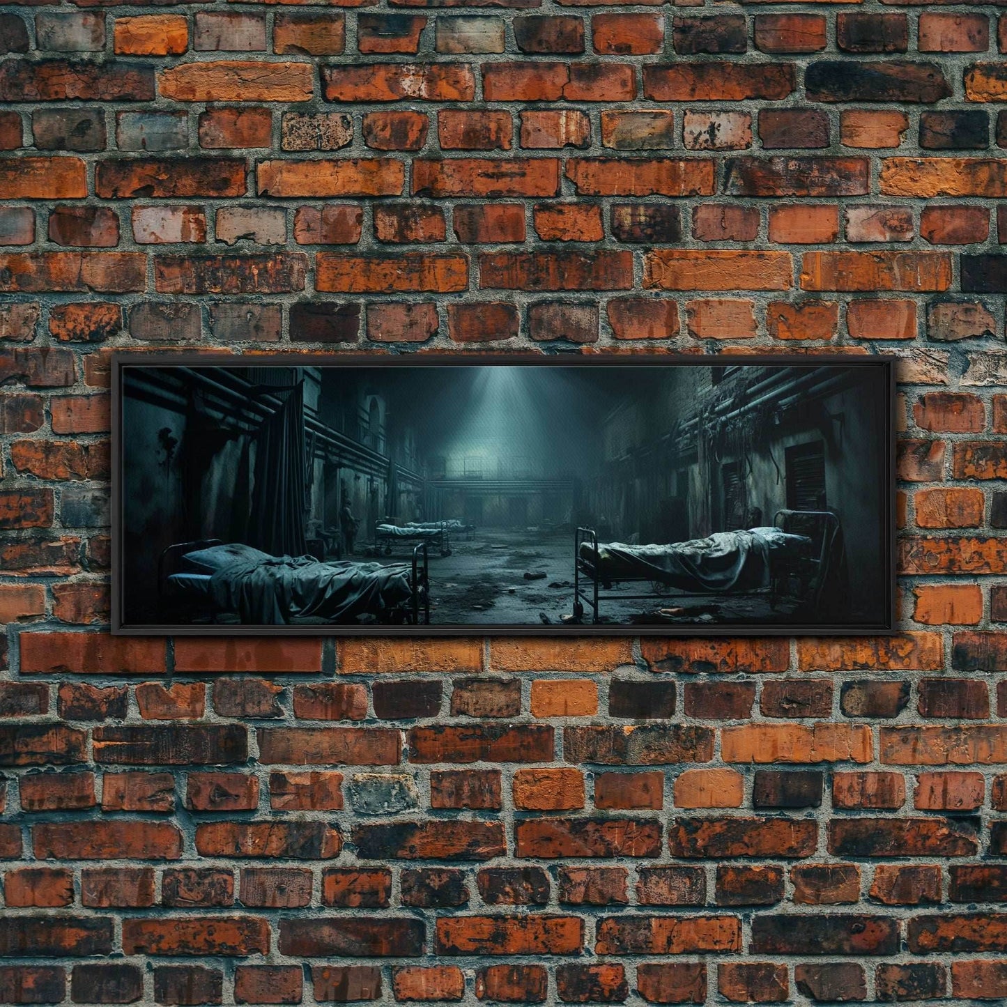 An Abandoned Insane Asylum, Canvas Print Framed Halloween Art, Spooky Decor Panoramic Halloween Art, Halloween Wall Art, Halloween Art Print - 10x30 Inches / Black Frame