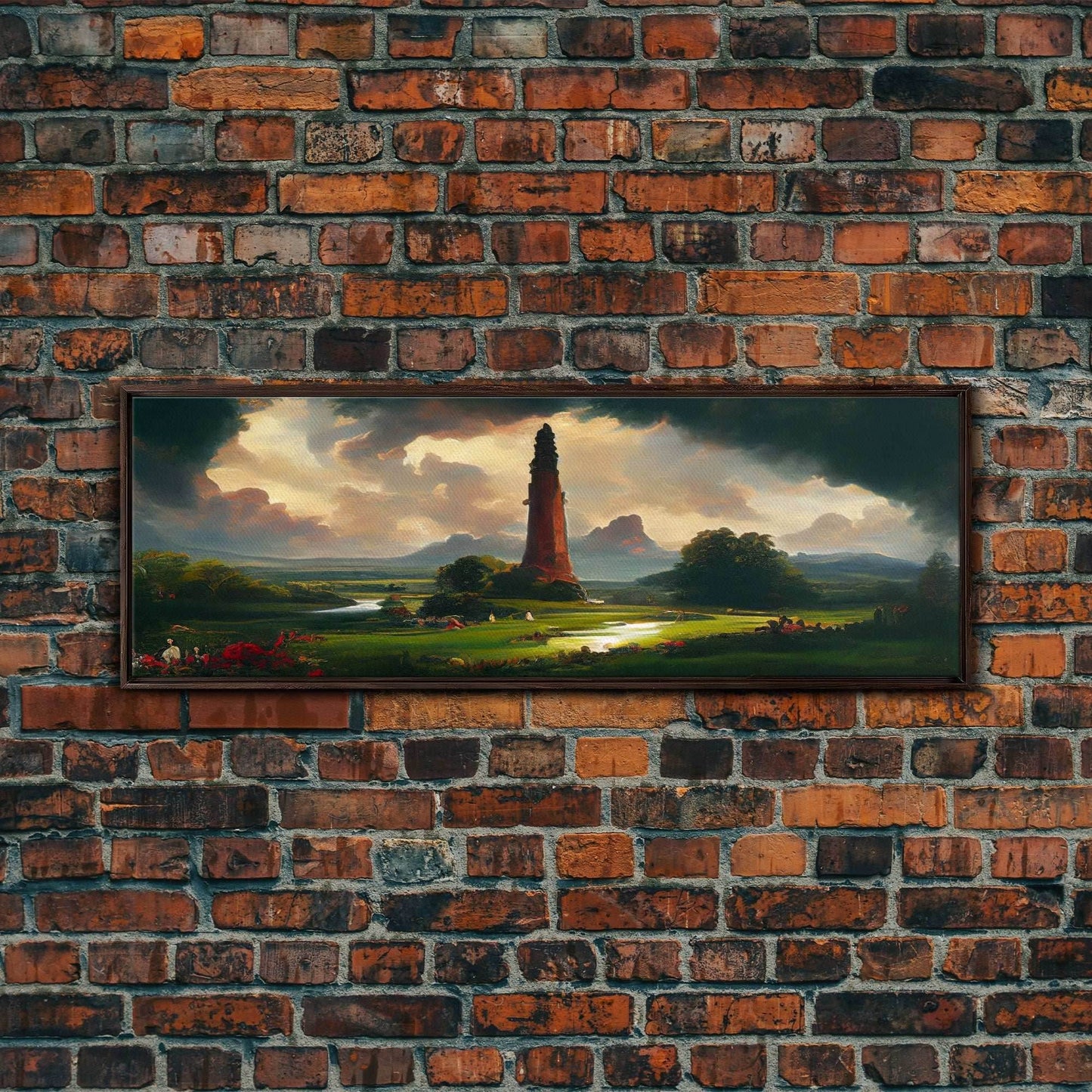The Dark Tower, Ready To Hang Canvas Print, Panoramic Art, High Fantasy Concept Art - 10x30 Inches / Walnut Frame