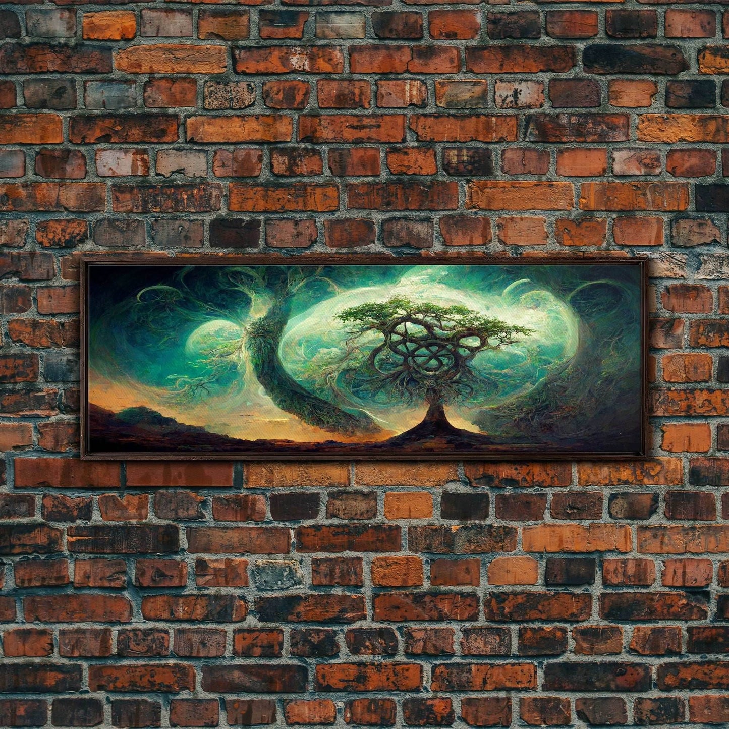 Tree Of Life, Abstract Trees Roots Nature Green Fine Art Print, Wall Art Print, Wall Décor, Wall Poster, Fantasy Art - 10x30 Inches / Walnut Frame