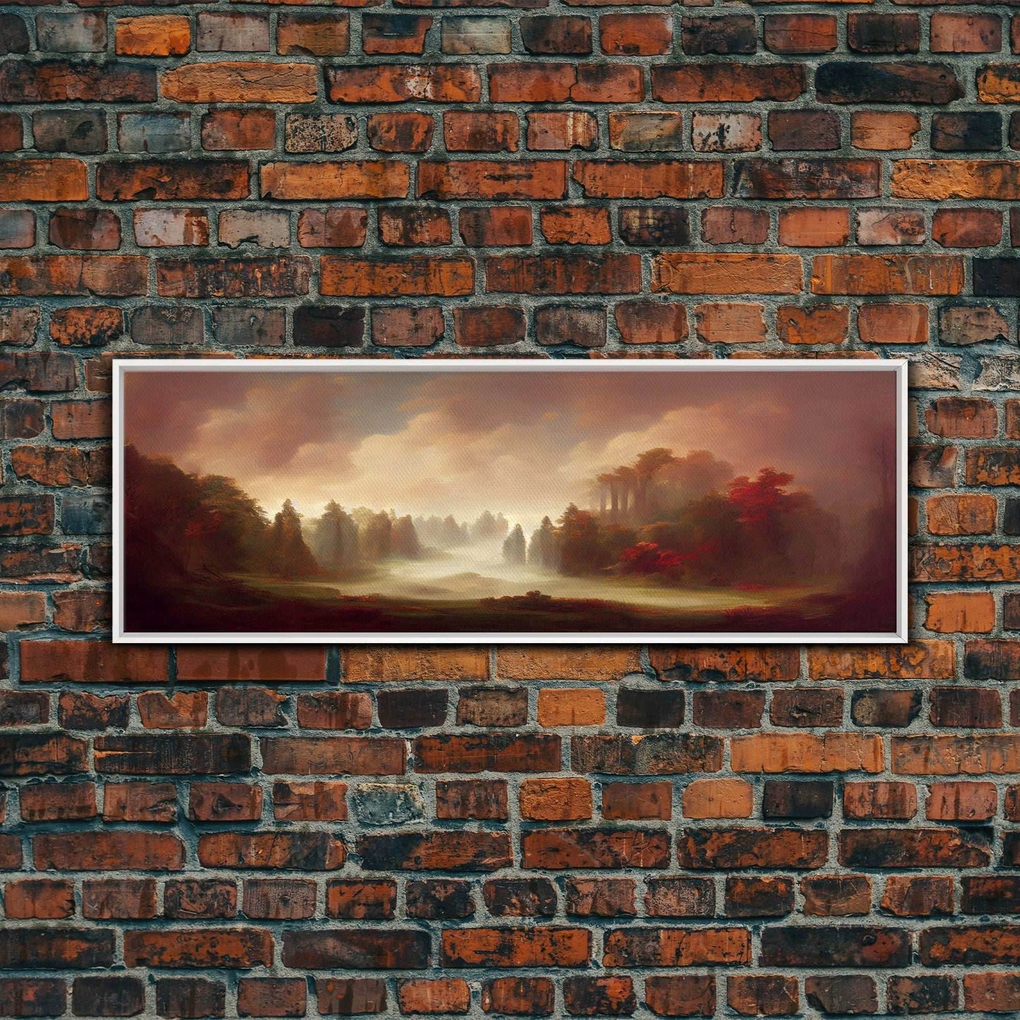 Hazy Forest Fantasy Art, Ready To Hang Canvas Print, Panoramic Art, Fog Covered Forest High Fantasy RPG Concept Art - 10x30 Inches / White Frame