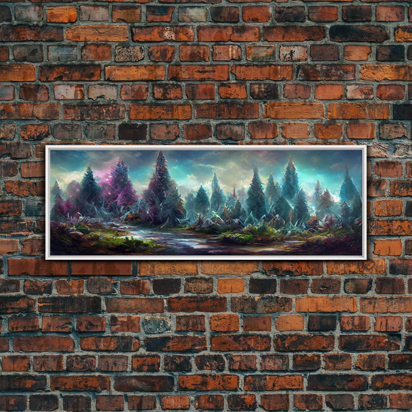 High Fantasy Forest Wall Art, Ready To Hang Canvas Print, Panoramic Art, Fantasy RPG Concept Art - 10x30 Inches / White Frame