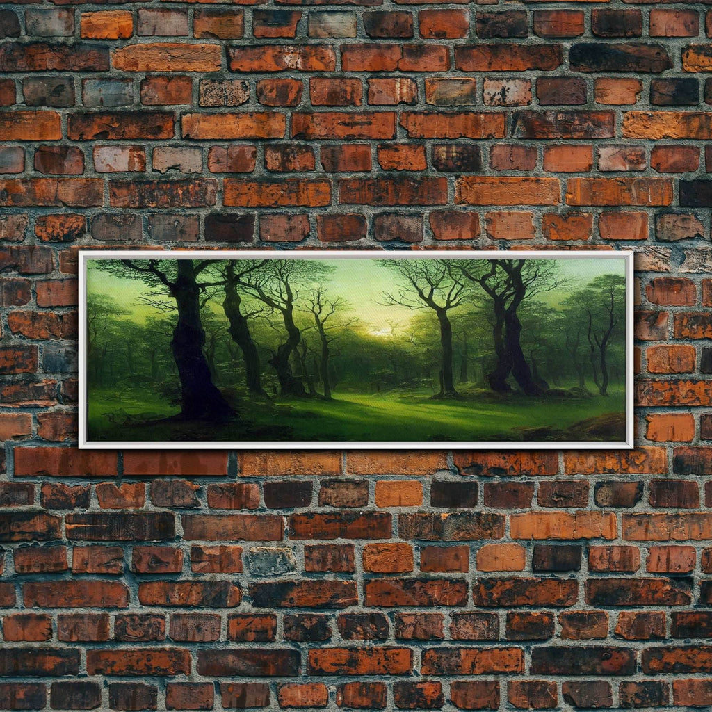 Unique Fantasy Forest Art, Extra Large Wall Art, Framed Panoramic Canvas Print, Framed Wall Art - 10x30 Inches / White Frame