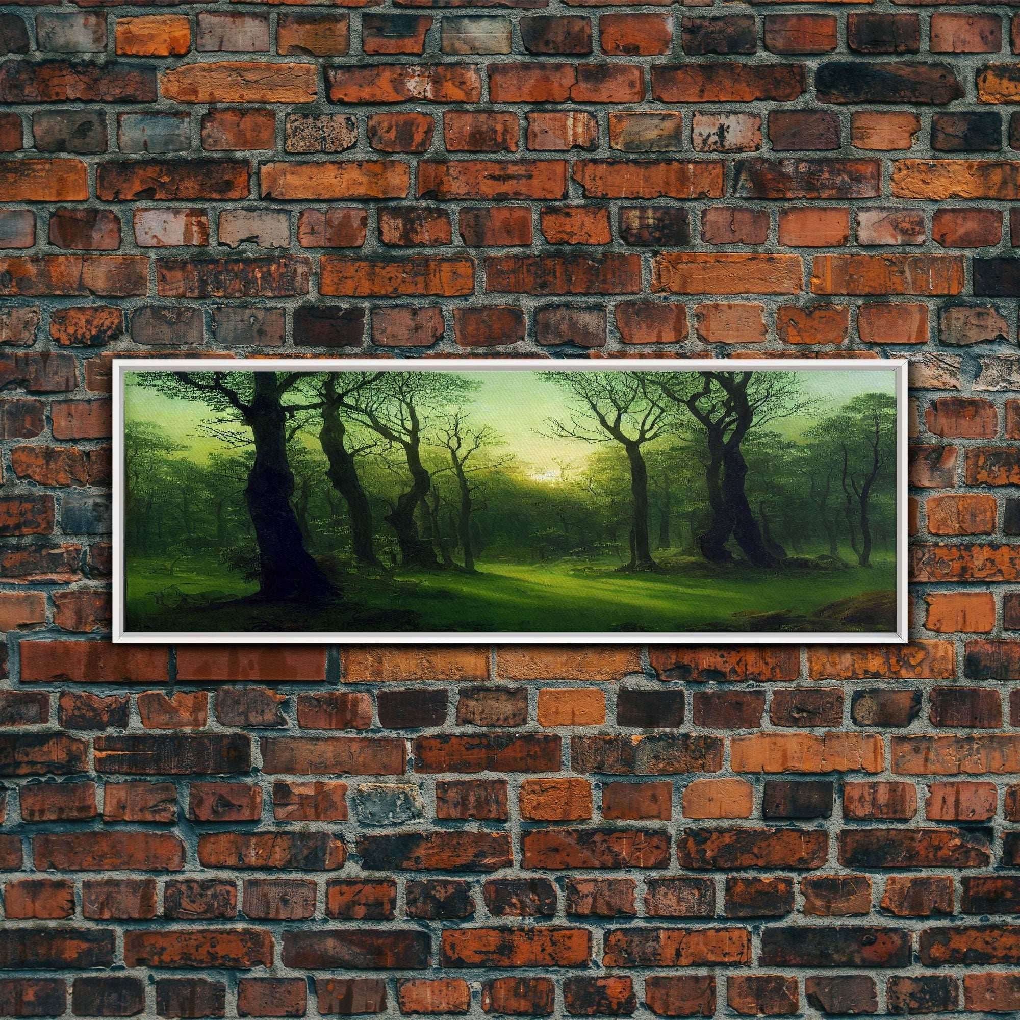 Unique Fantasy Forest Art, Extra Large Wall Art, Framed Panoramic Canvas Print, Framed Wall Art - 10x30 Inches / White Frame