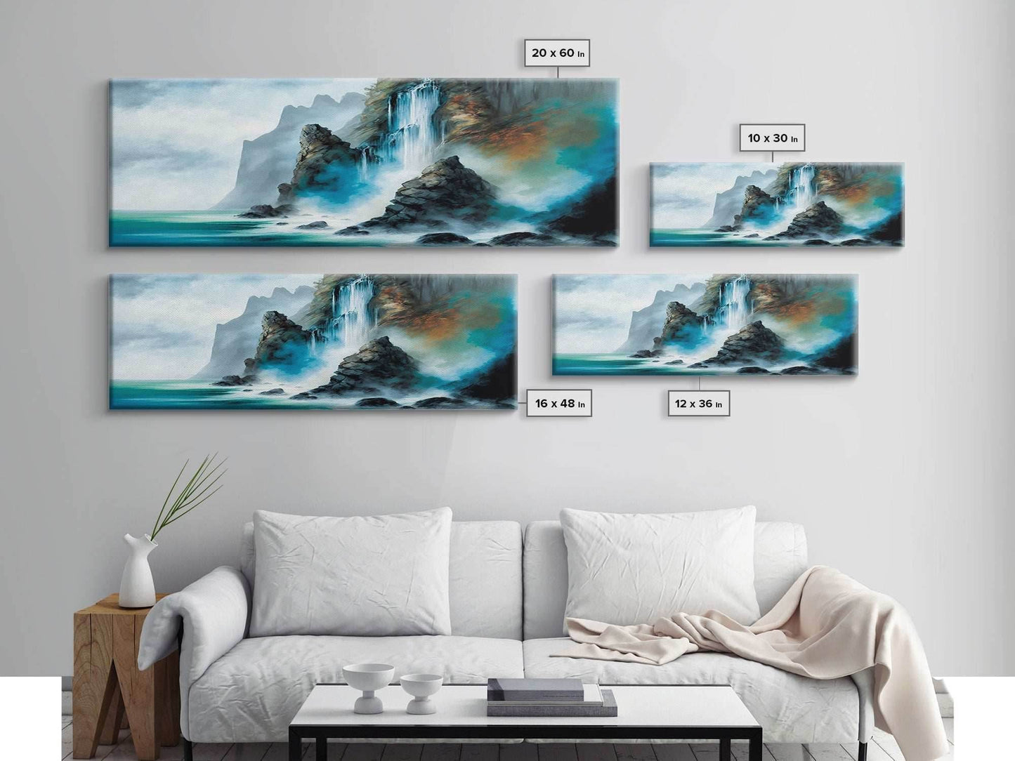 Fantasy Waterfall Canvas Print - Panoramic Landscape Painting - Perfect for Living Room and Bedroom Decor - 10x30 Inches / Gallery Wrap Canvas - Ready To Hang
