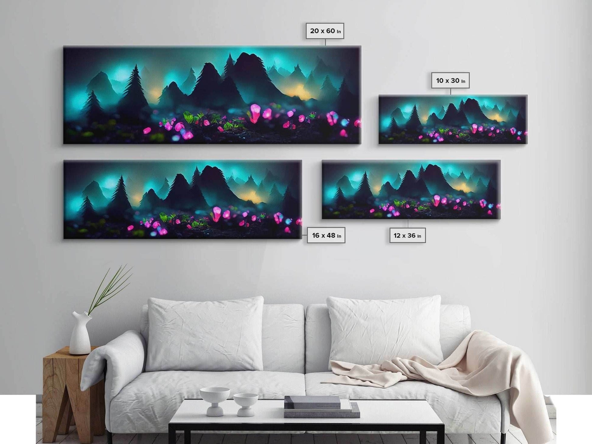 Luminescent trail in the forest, fantasy art, RPG concept art, canvas print, tiny worlds, glowing mushrooms out of focus, miniature worlds - 10x30 Inches / Gallery Wrap Canvas - Ready To Hang