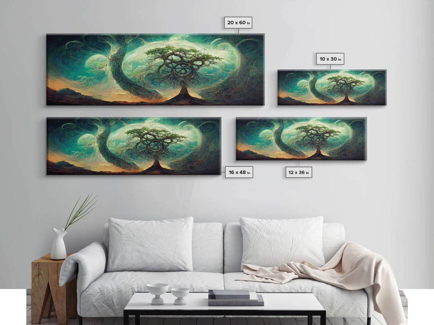 Tree Of Life, Abstract Trees Roots Nature Green Fine Art Print, Wall Art Print, Wall Décor, Wall Poster, Fantasy Art - 10x30 Inches / Gallery Wrap Canvas - Ready To Hang