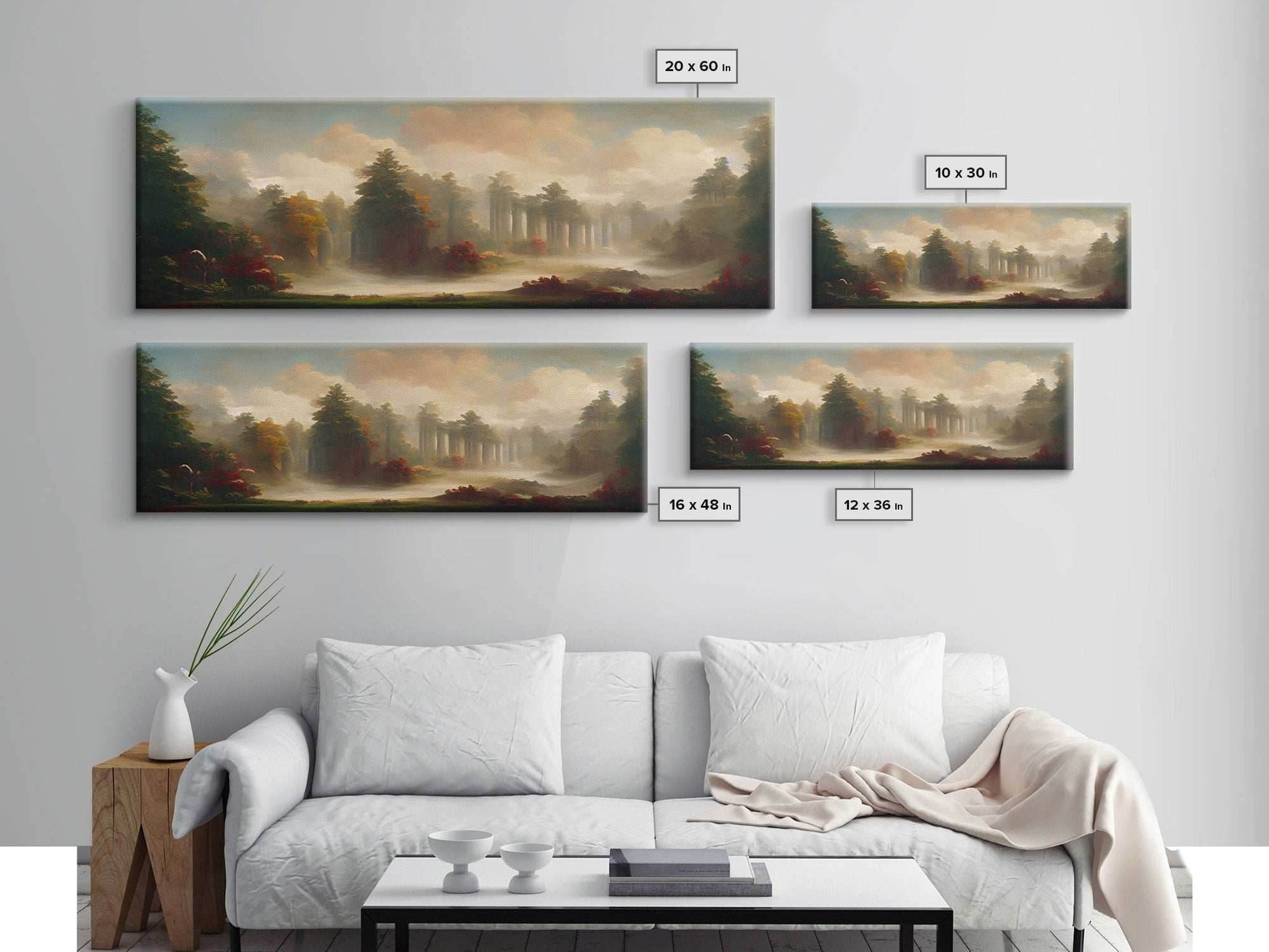 Hazy Forest Fantasy Art, Ready To Hang Canvas Print, Panoramic Art, Fog Covered Forest High Fantasy RPG Concept Art - 10x30 Inches / Gallery Wrap Canvas - Ready To Hang
