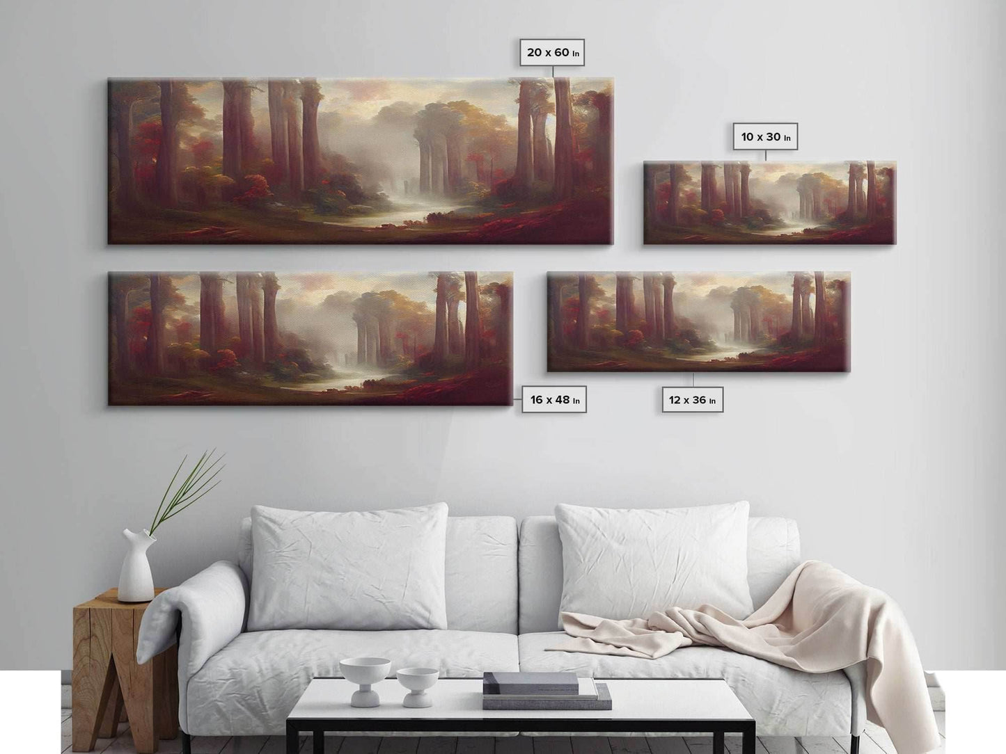 Hazy Forest Fantasy Art, Ready To Hang Canvas Print, Panoramic Art, Fog Covered Forest High Fantasy RPG Concept Art - 10x30 Inches / Gallery Wrap Canvas - Ready To Hang