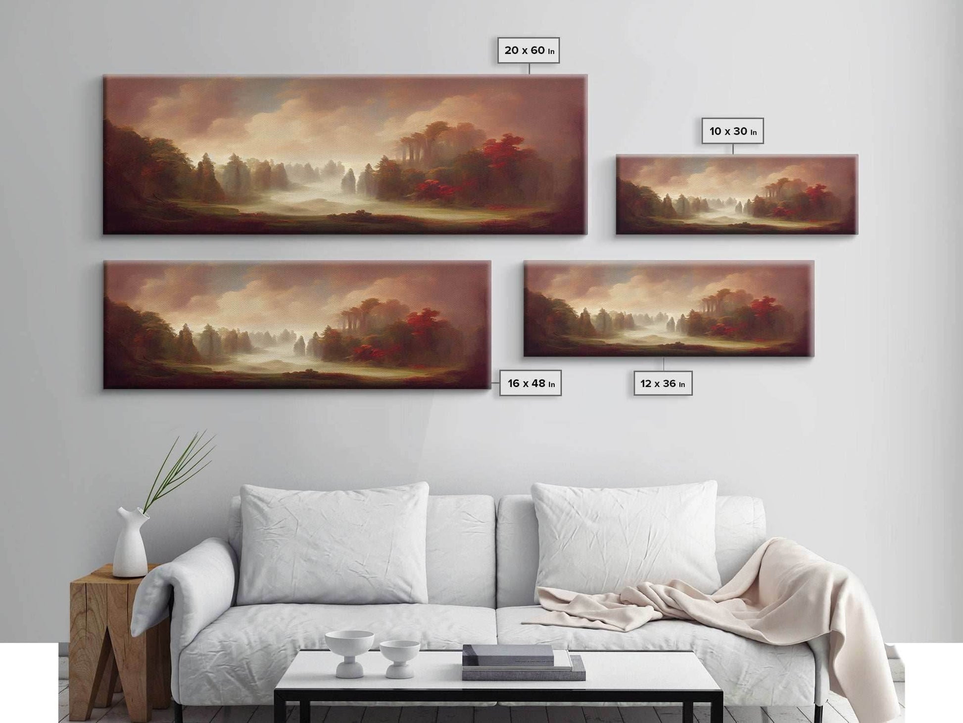 Hazy Forest Fantasy Art, Ready To Hang Canvas Print, Panoramic Art, Fog Covered Forest High Fantasy RPG Concept Art - 10x30 Inches / Gallery Wrap Canvas - Ready To Hang