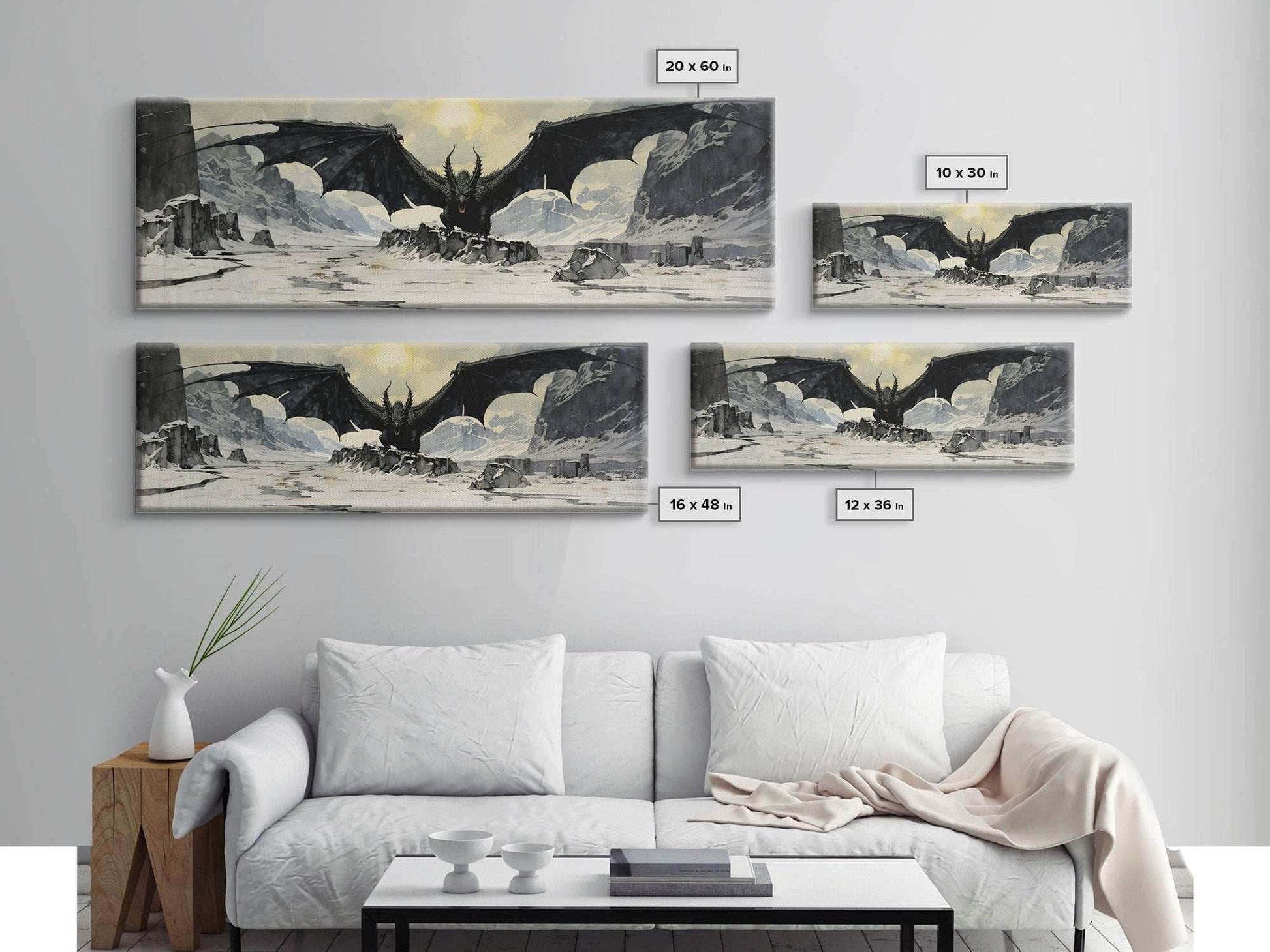 Panoramic Of a Dragon, Framed Canvas Print, Fantasy Decor, Fantasy Dragon Painting - 10x30 Inches / Gallery Wrap Canvas - Ready To Hang