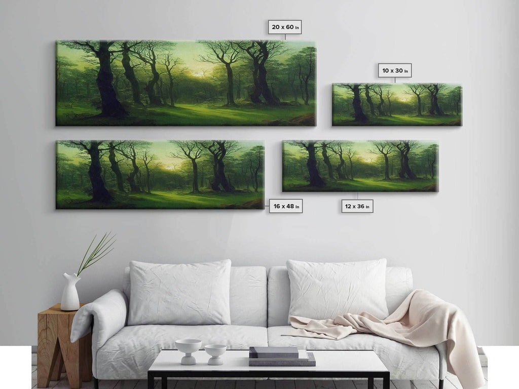 Unique Fantasy Forest Art, Extra Large Wall Art, Framed Panoramic Canvas Print, Framed Wall Art - 10x30 Inches / Gallery Wrap Canvas - Ready To Hang