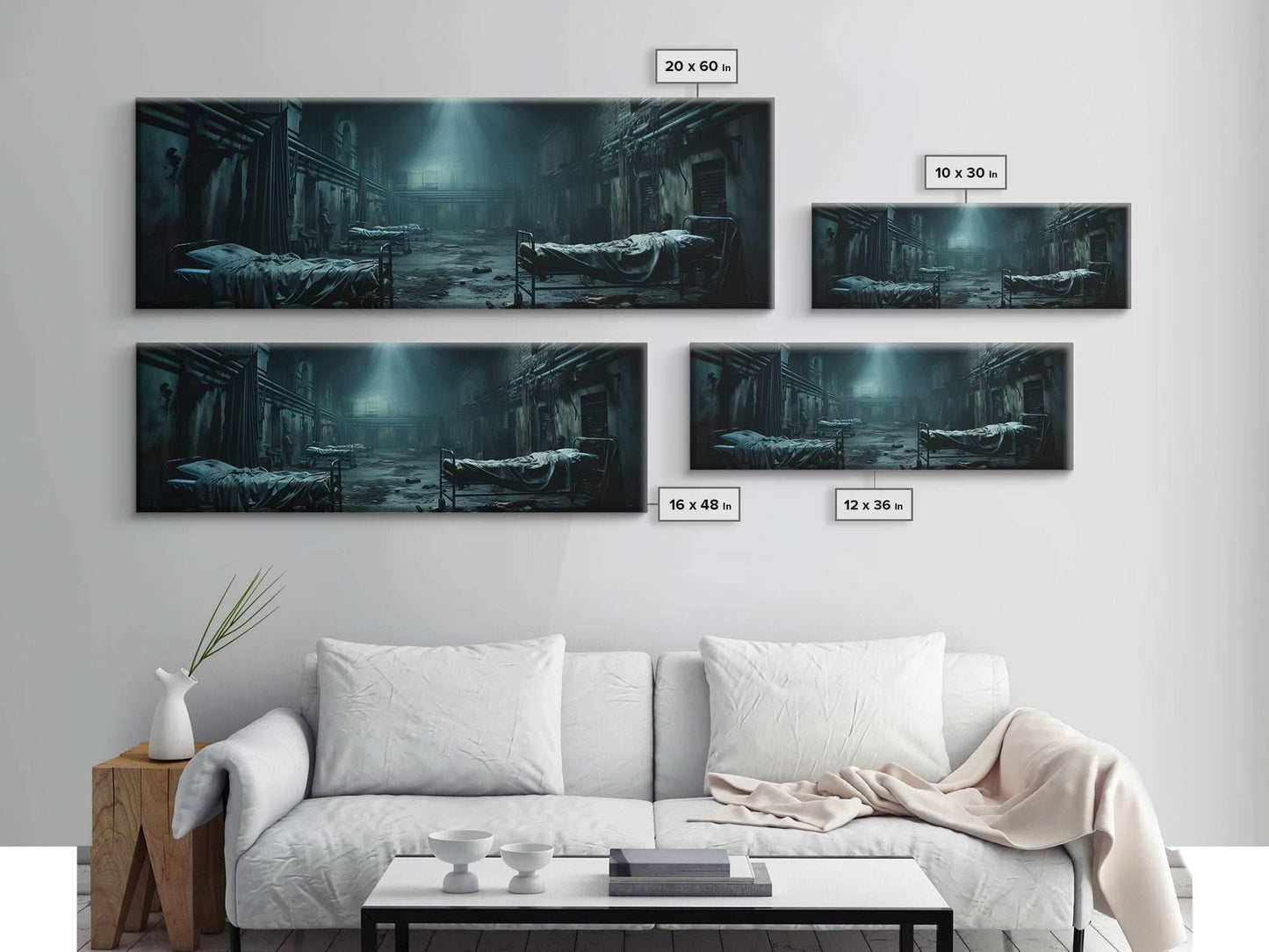 An Abandoned Insane Asylum, Canvas Print Framed Halloween Art, Spooky Decor Panoramic Halloween Art, Halloween Wall Art, Halloween Art Print - 10x30 Inches / Gallery Wrap Canvas - Ready To Hang