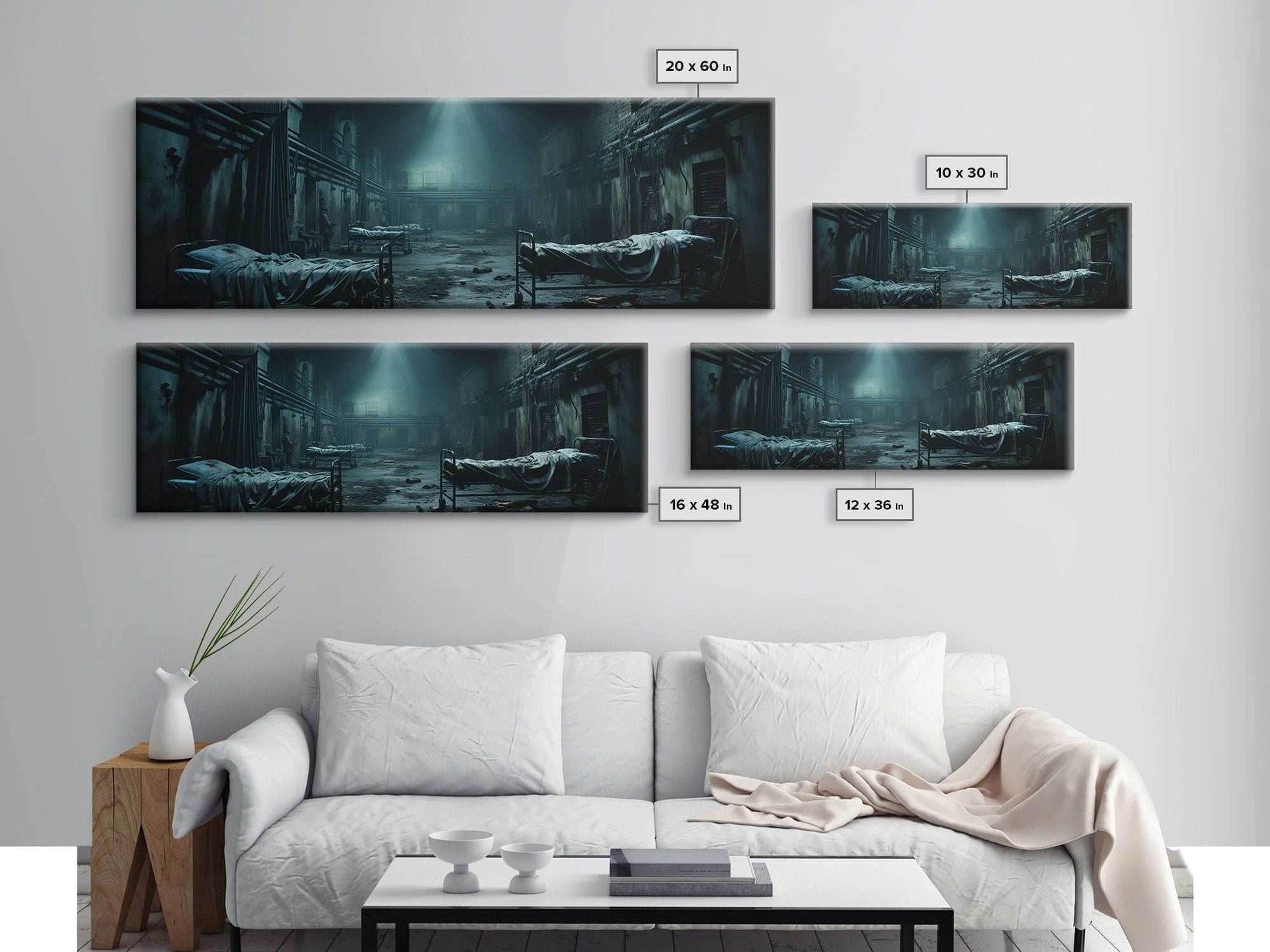 An Abandoned Insane Asylum, Canvas Print Framed Halloween Art, Spooky Decor Panoramic Halloween Art, Halloween Wall Art, Halloween Art Print - 10x30 Inches / Gallery Wrap Canvas - Ready To Hang