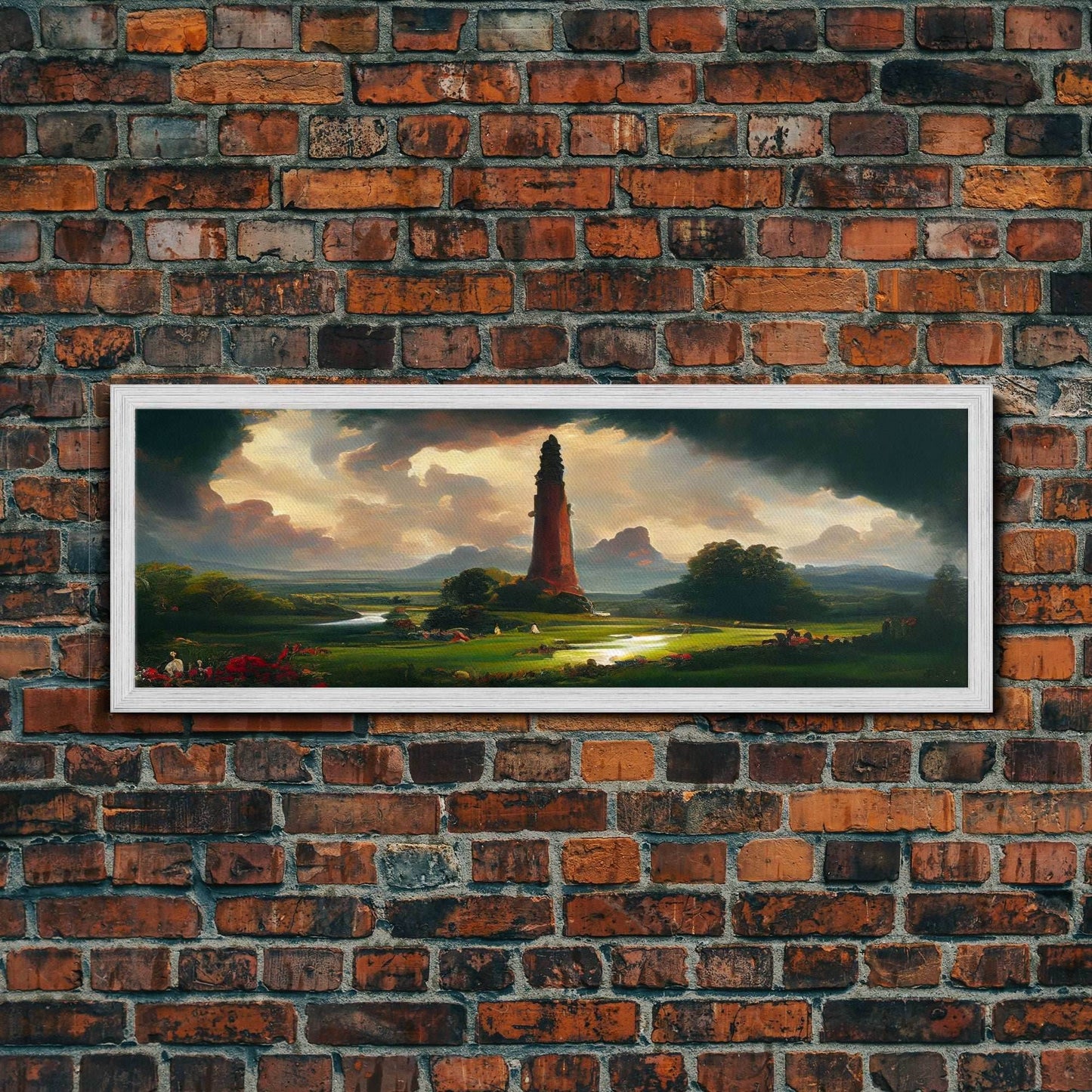 The Dark Tower, Ready To Hang Canvas Print, Panoramic Art, High Fantasy Concept Art - 10x30 Inches / Gold Frame