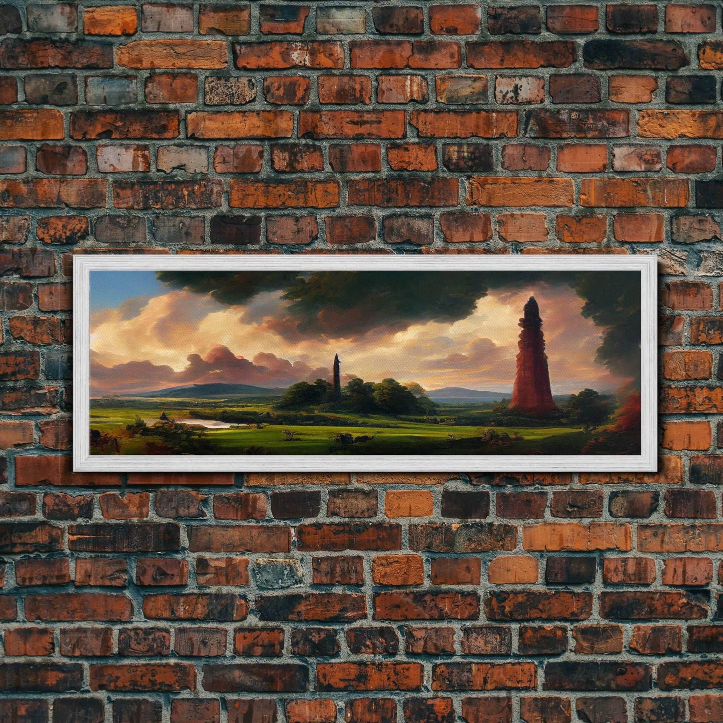 The Dark Tower, Ready To Hang Canvas Print, Panoramic Art, High Fantasy Concept Art - 10x30 Inches / Gold Frame