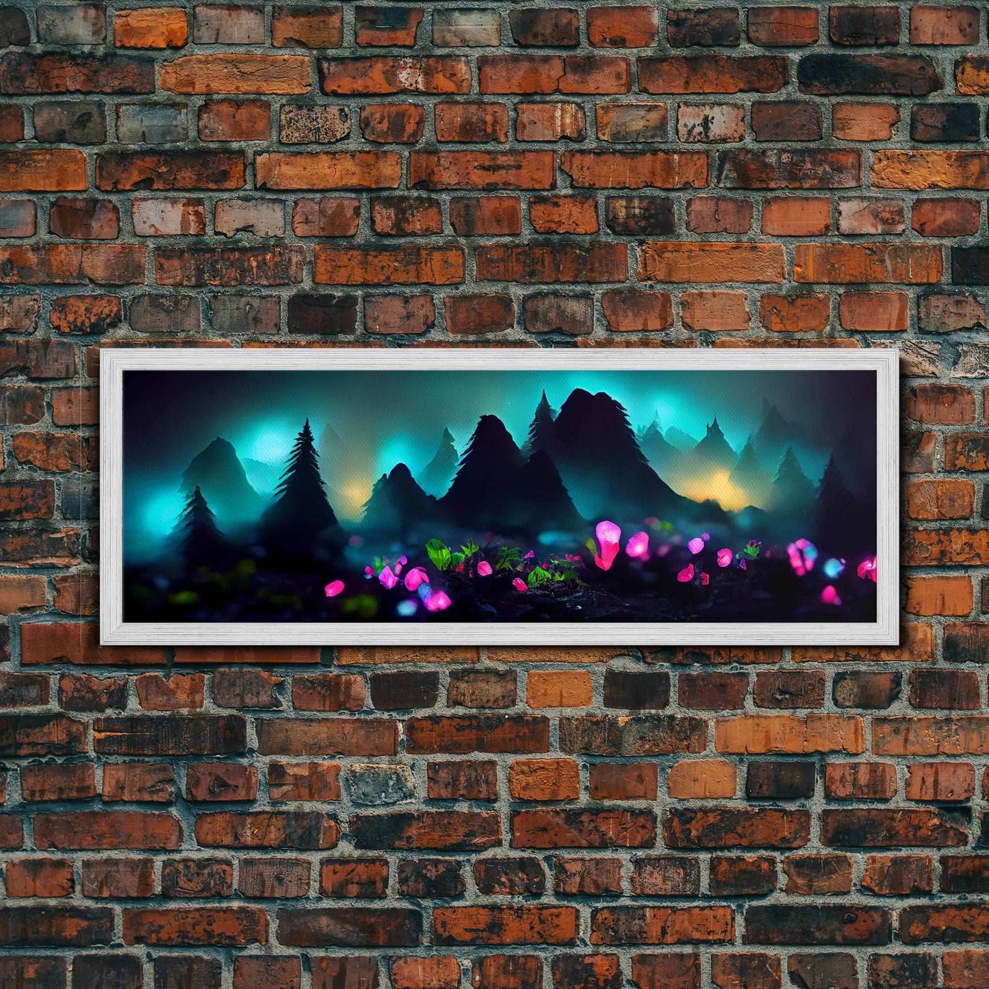 Luminescent trail in the forest, fantasy art, RPG concept art, canvas print, tiny worlds, glowing mushrooms out of focus, miniature worlds - 10x30 Inches / Gold Frame
