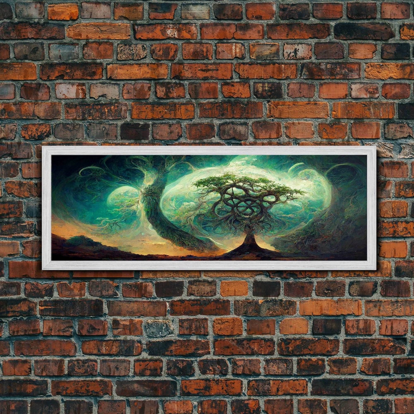 Tree Of Life, Abstract Trees Roots Nature Green Fine Art Print, Wall Art Print, Wall Décor, Wall Poster, Fantasy Art - 10x30 Inches / Gold Frame