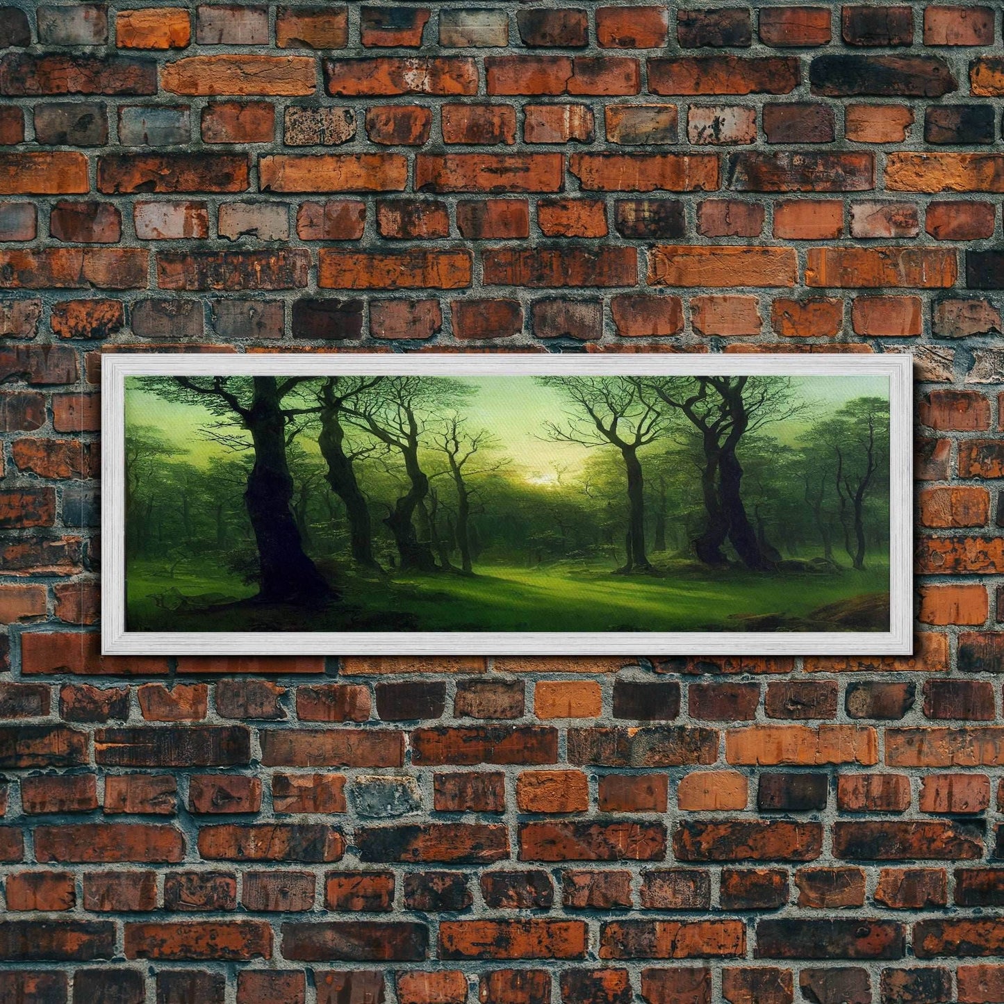 Unique Fantasy Forest Art, Extra Large Wall Art, Framed Panoramic Canvas Print, Framed Wall Art - 10x30 Inches / Gold Frame