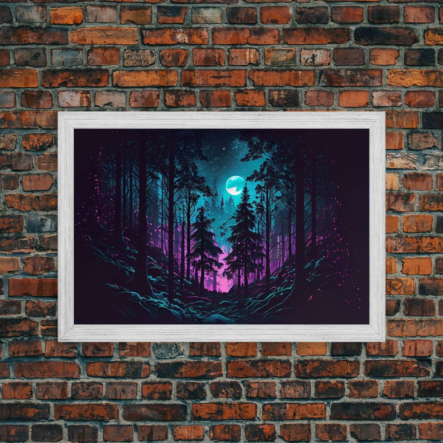 Turquoise and violet fantasy forest, aesthetic, framed canvas print - 8x12 Inches / Gold Frame