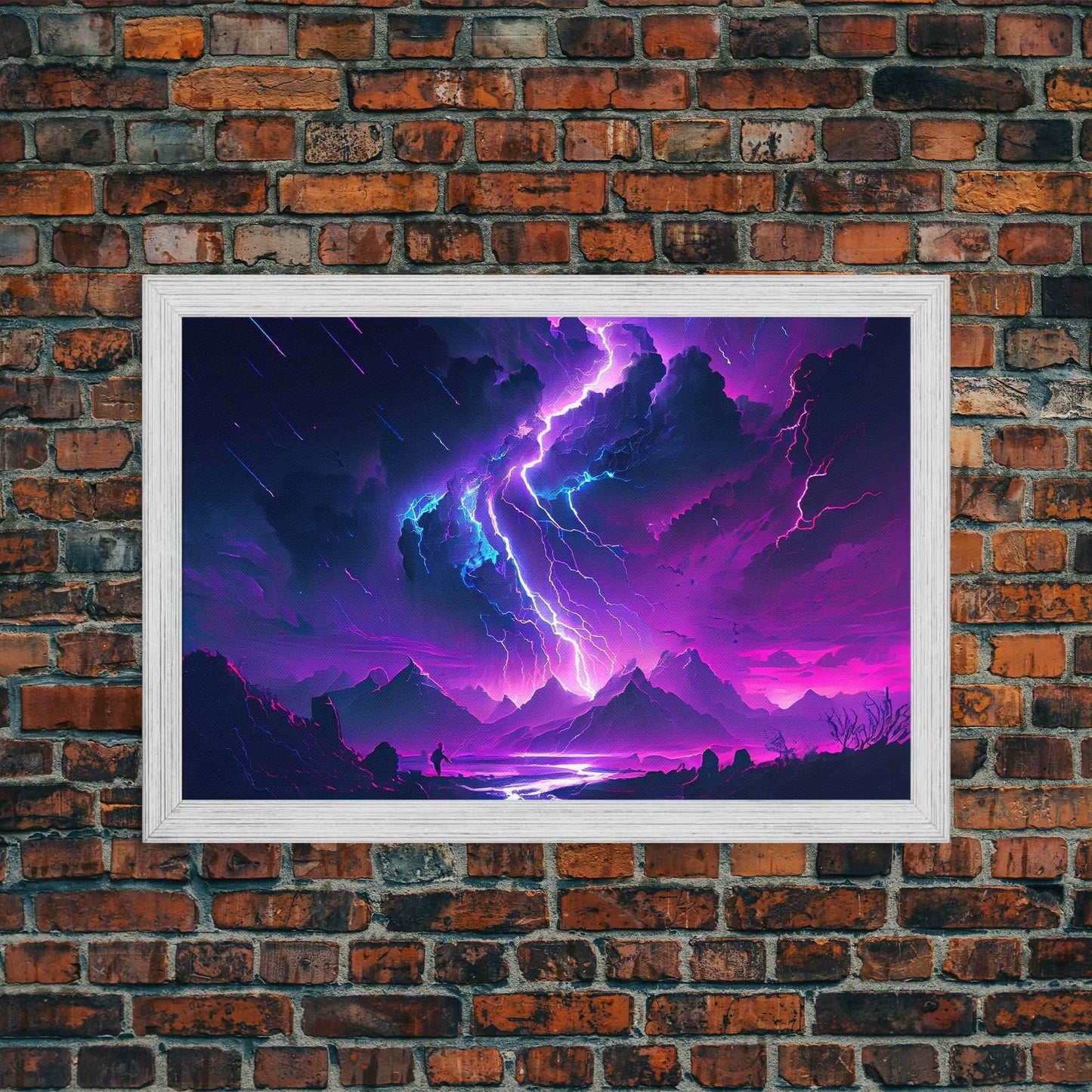 The Lightning Storm, framed canvas print, synthwave style fantasy art - 8x12 Inches / Gold Frame