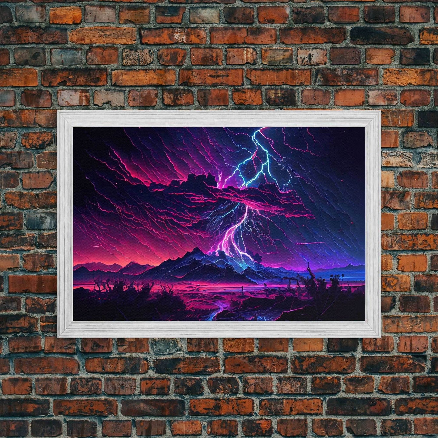 The Thunder Storm, framed canvas print, synthwave style fantasy art - 8x12 Inches / Gold Frame